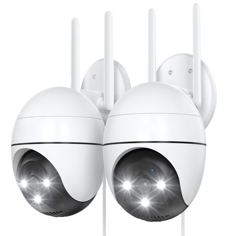 Topcony Überwachungskamera 2K Überwachungskamera Aussen Kamera Überwachung Aussen Wlan IP (Aussen, AuBenbereich, außen, utdoor Kabel Außenkamera WiFi PTZ Outdoor Camera Dome Aussen kamera, 2-tlg., Videoüberwachung Kamera mit Farbige Nachtsicht Bewegungserkennung, 24/7 Aufnahme,& Ton und Lichtalarm)