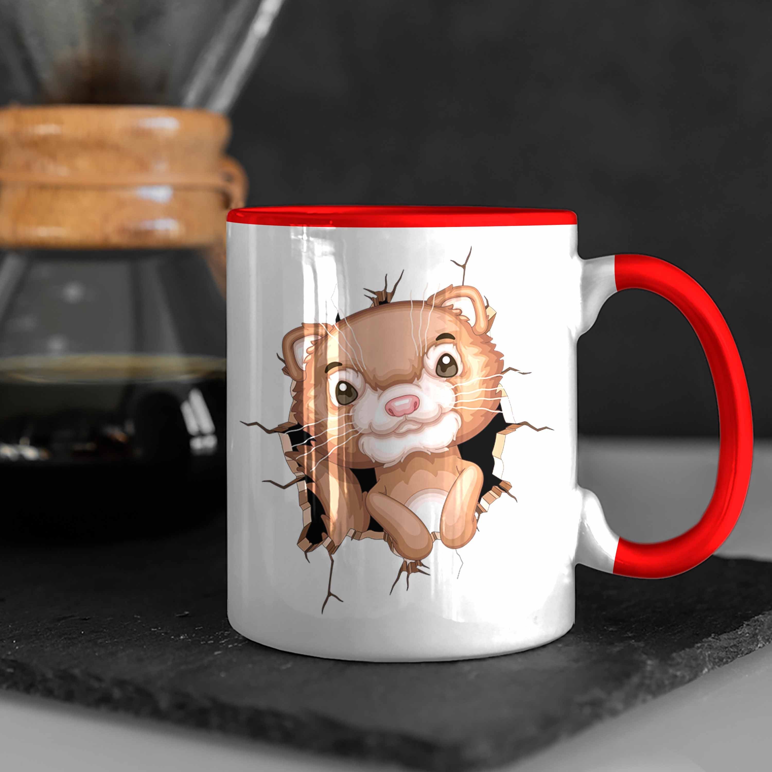 Otter Grafik Trendation Lustige Tasse Kaffee-Becher Geschenkdidee Rot 3D Otter-Liebha Tasse