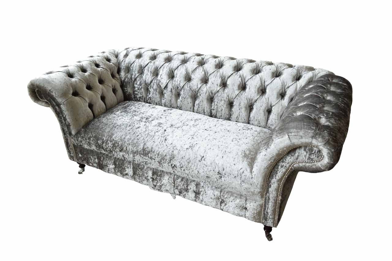 JVmoebel 2-SITZER CHESTERFIELD Chesterfield-Sofa AUS HANDGEFERTIGT SILBERNEM SOFA, SAMT