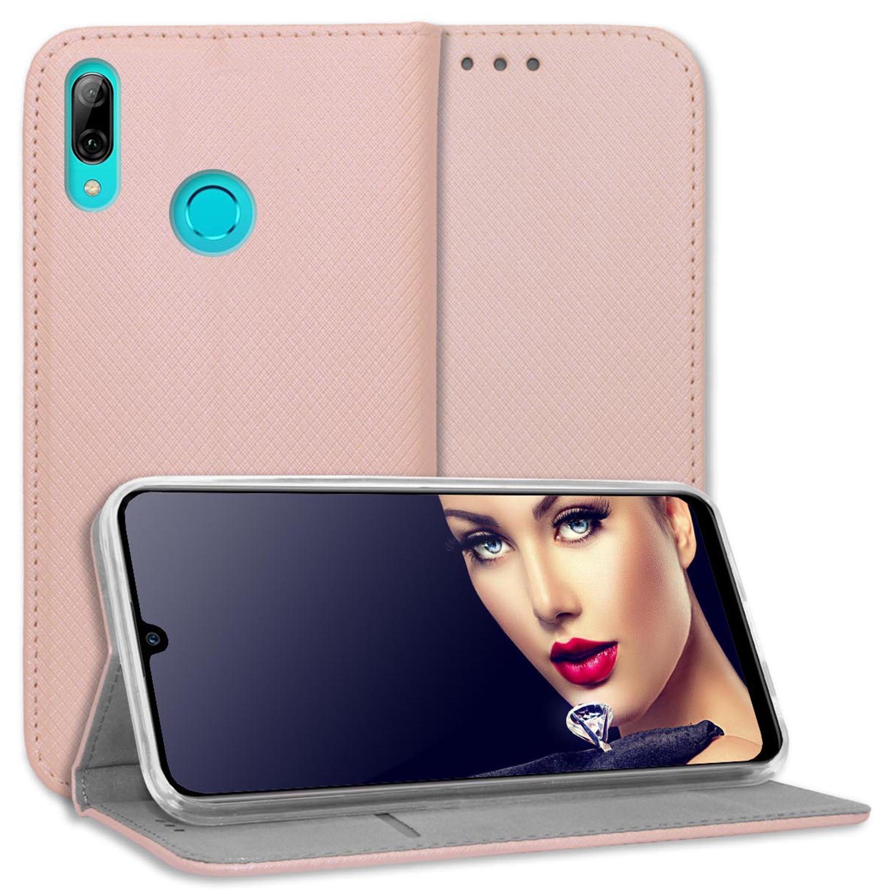 mtb more energy Smartphone-Hülle Smart Magnet für Huawei P Smart 2019/Honor 10 Lite, Rosegold, Bookstyle Klapphülle Cover Wallet Case aus Kunstleder