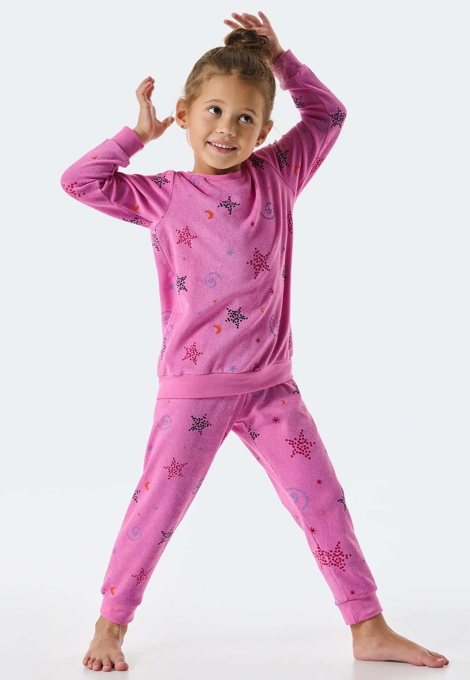 Schiesser Pyjama "Girls World" (2 tlg) mit gepunktetem Sternen-Allover im Weltraum-Look