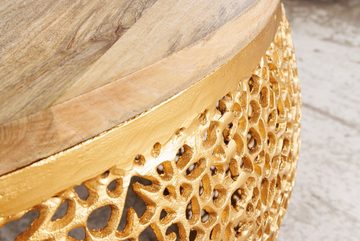 riess-ambiente Couchtisch ABSTRACT LEAF Ø80cm natur / gold (Einzelartikel, 1-St), Wohnzimmer · Mango-Massivholz · Metall · rund · Handmade · Boho Design
