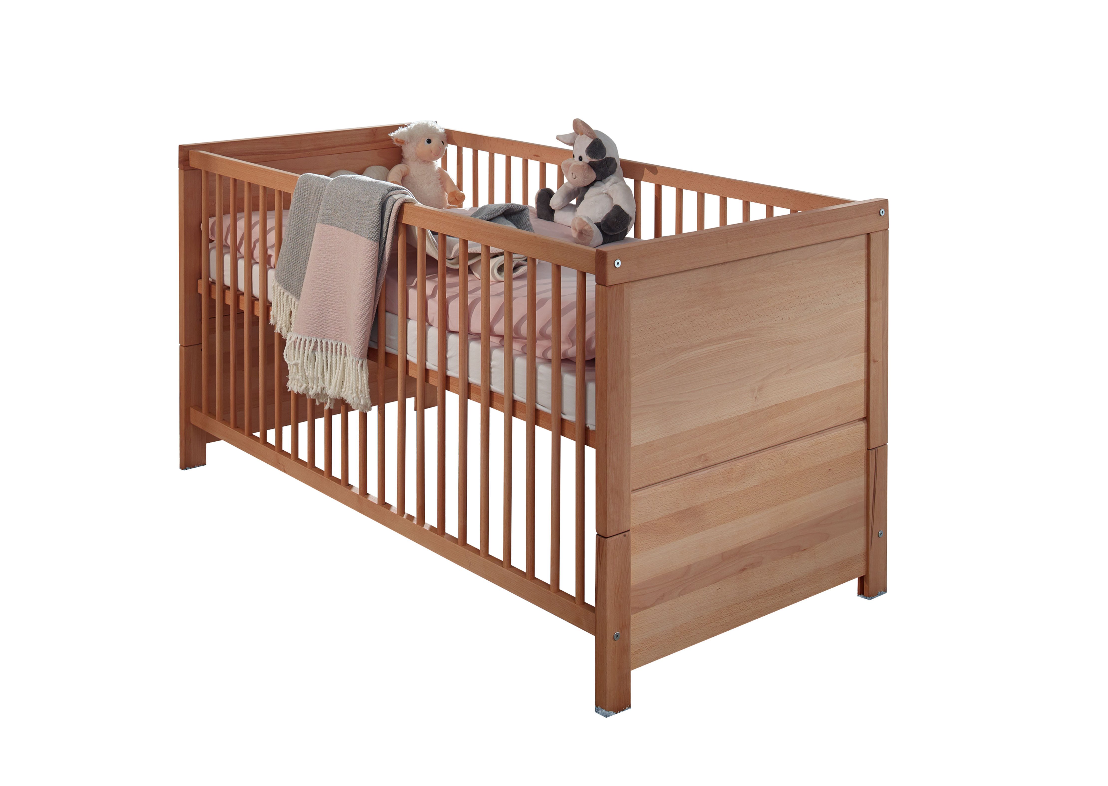 Woodroom Babybett Vik, massive Kernbuche geölt 140 x 70 cm, höhenverstellbar, mit Umbauseiten