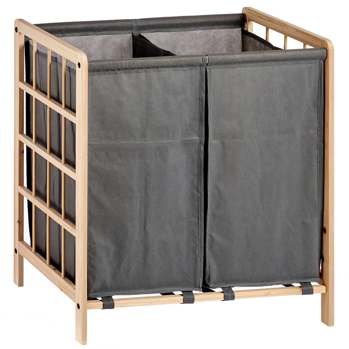 Kipit Wäschekorb Wäschekorb mit Trennwand, Holz und Textilstoff