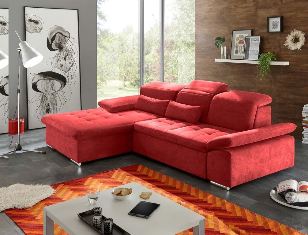 ED EXCITING DESIGN Ecksofa, Wayne Ecksofa 276x188 cm Couch Eckcouch Sofa  Rot (Berry)