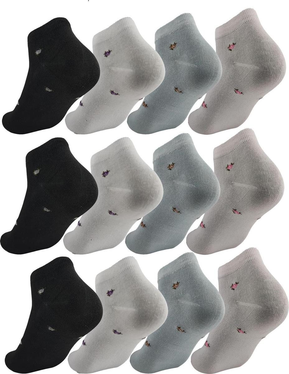 Sneakersocken 12 Paar Damen Sneaker Socken mit Muster Baumwolle, 35-38 39-42