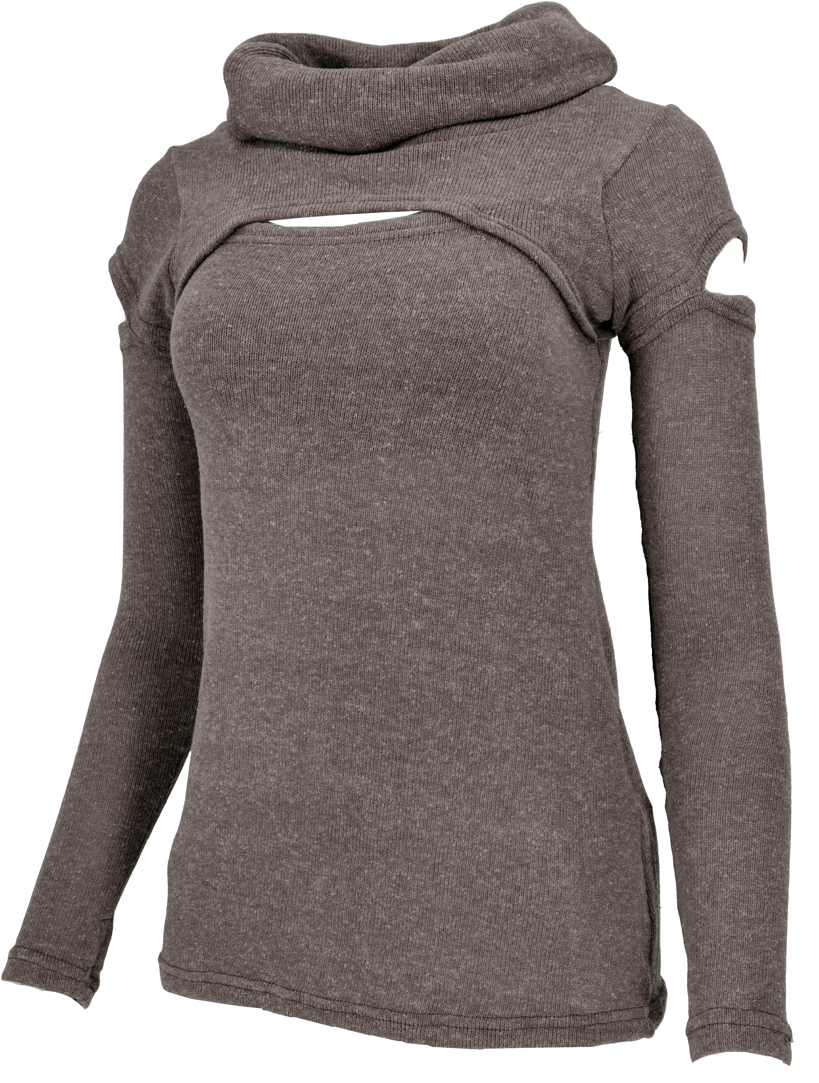 Guru-Shop Longsleeve Psytrance Feinstrick Langarmshirt mit offenen.. altern günstig online kaufen