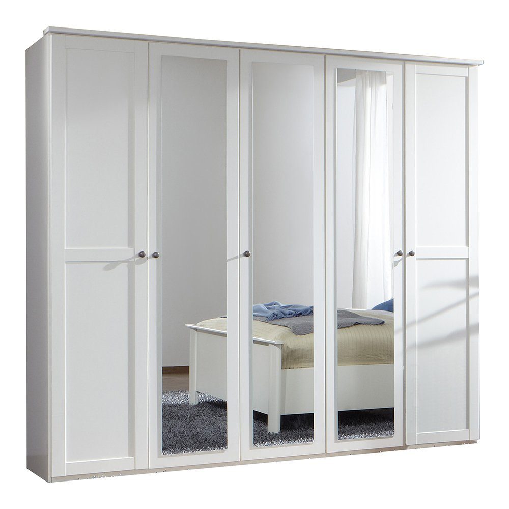 Lomadox Kleiderschrank CROPANI-43 225cm breit, 5 Türen davon 3 Spiegeltüren, weiß