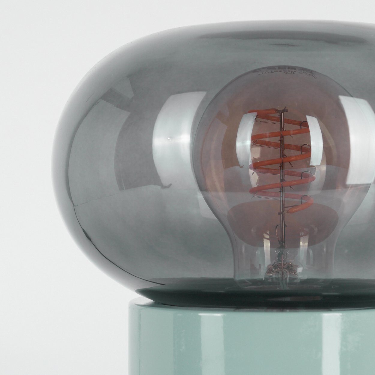 x Metall/Glas hofstein moderne Leuchtmittel, aus ohne Tischlampe, Türkis/Rauchfarben, Ø 15cm, Nachttischlampe Höhe runde 1 22cm, An-/Ausschalter, E27 Tischleuchte in m.