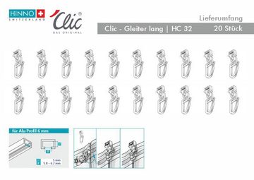 Klick-Gleiter hinno-clic HC32, HINNO, Gardinen, Gardinenleisten, Gardinenschienen, Gardinenstangen, Innenlaufsysteme, Vorhänge, (20-St), HINNO Clic-Gleiter