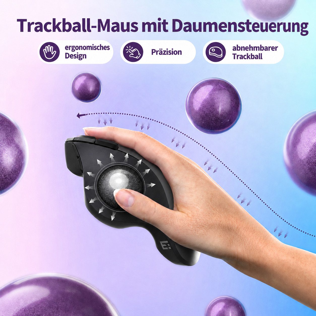 Seenda MOU-301 Ergonomische Trackball-Maus Bluetooth 2,4 GHz, 3 Geräte Maus (Bluetooth, Funk, Ergonomisch, Wiederaufladbar, Multi-Geräte Bluetooth) – Bild 2 von 5