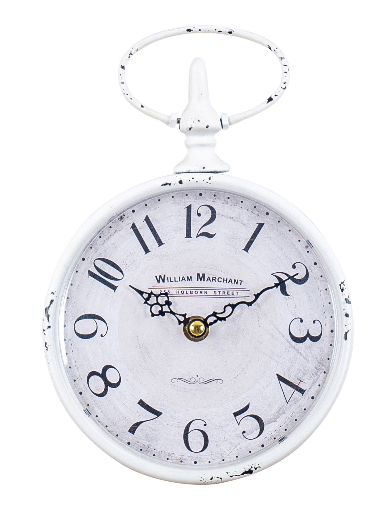 Levandeo® Wanduhr (Wanduhr Antik Weiß H24cm William Marchant Metall Uhr Shabby Chic)