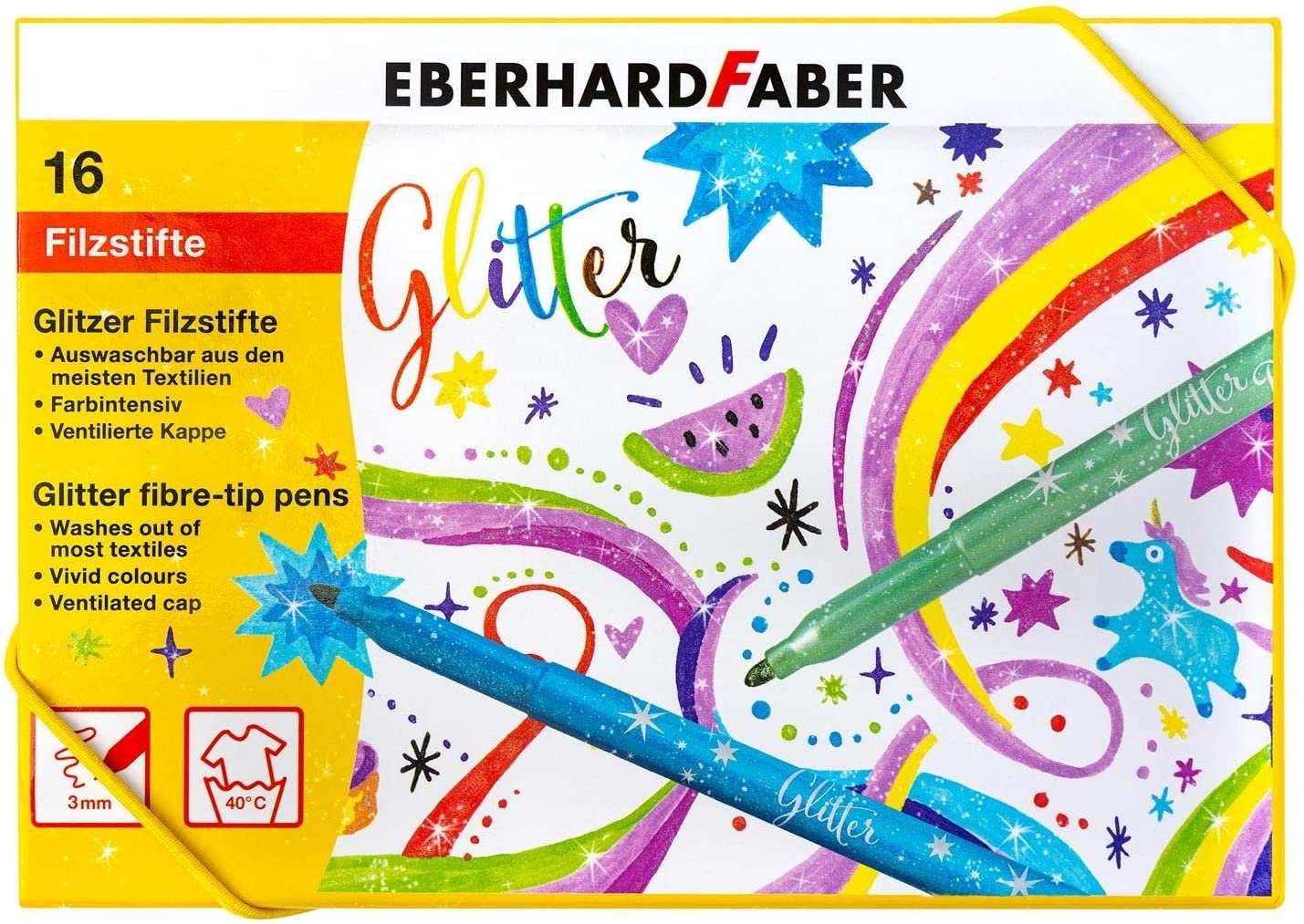 Eberhard Faber Filzstift Glitzer Filzstifte Fasermaler in Aufbewahrungsbox, (16-tlg), Ideal zum Schulanfang