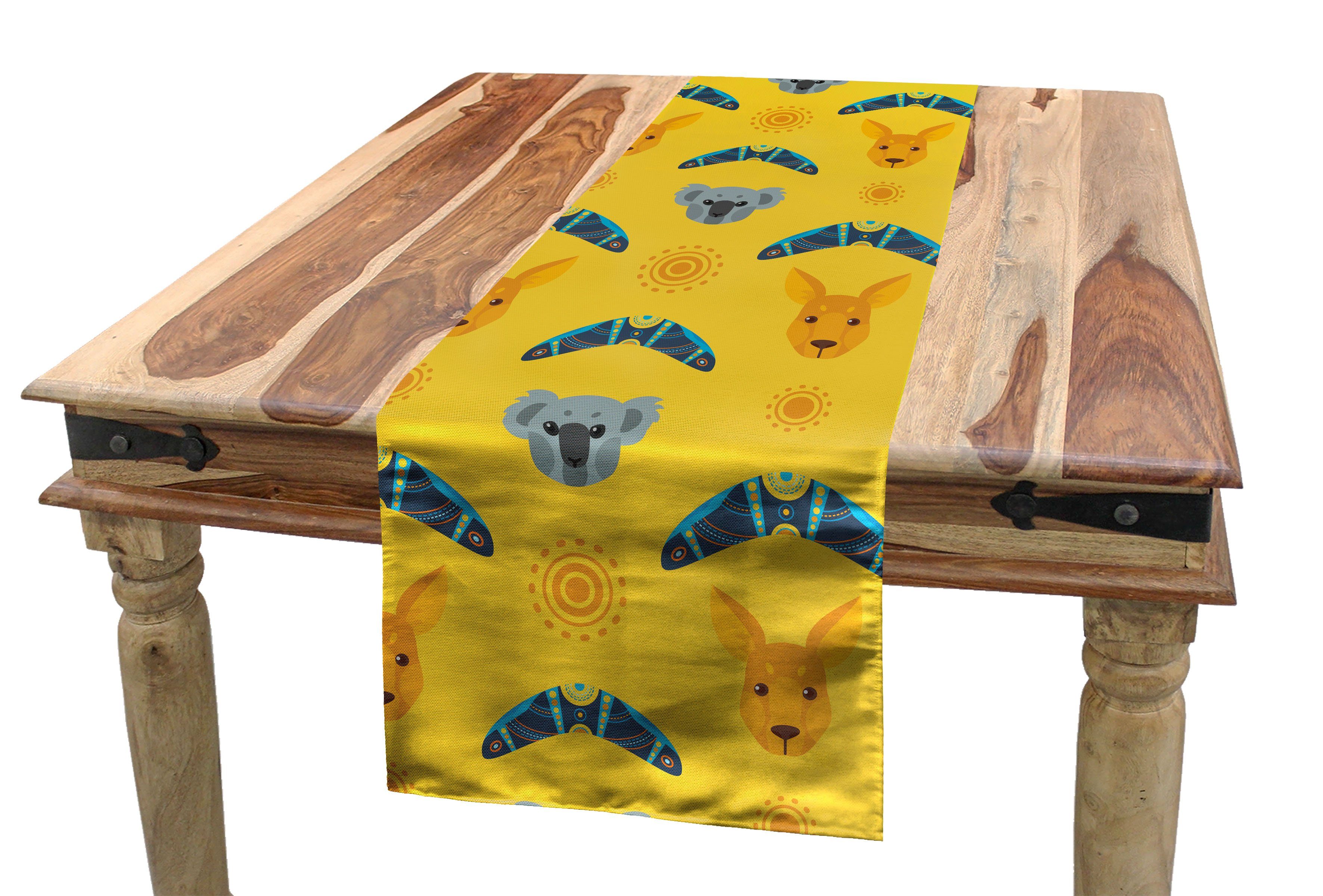 Abakuhaus Tischläufer Esszimmer Küche Rechteckiger Dekorativer Tischläufer, Känguru Aboriginal Art Boomerang