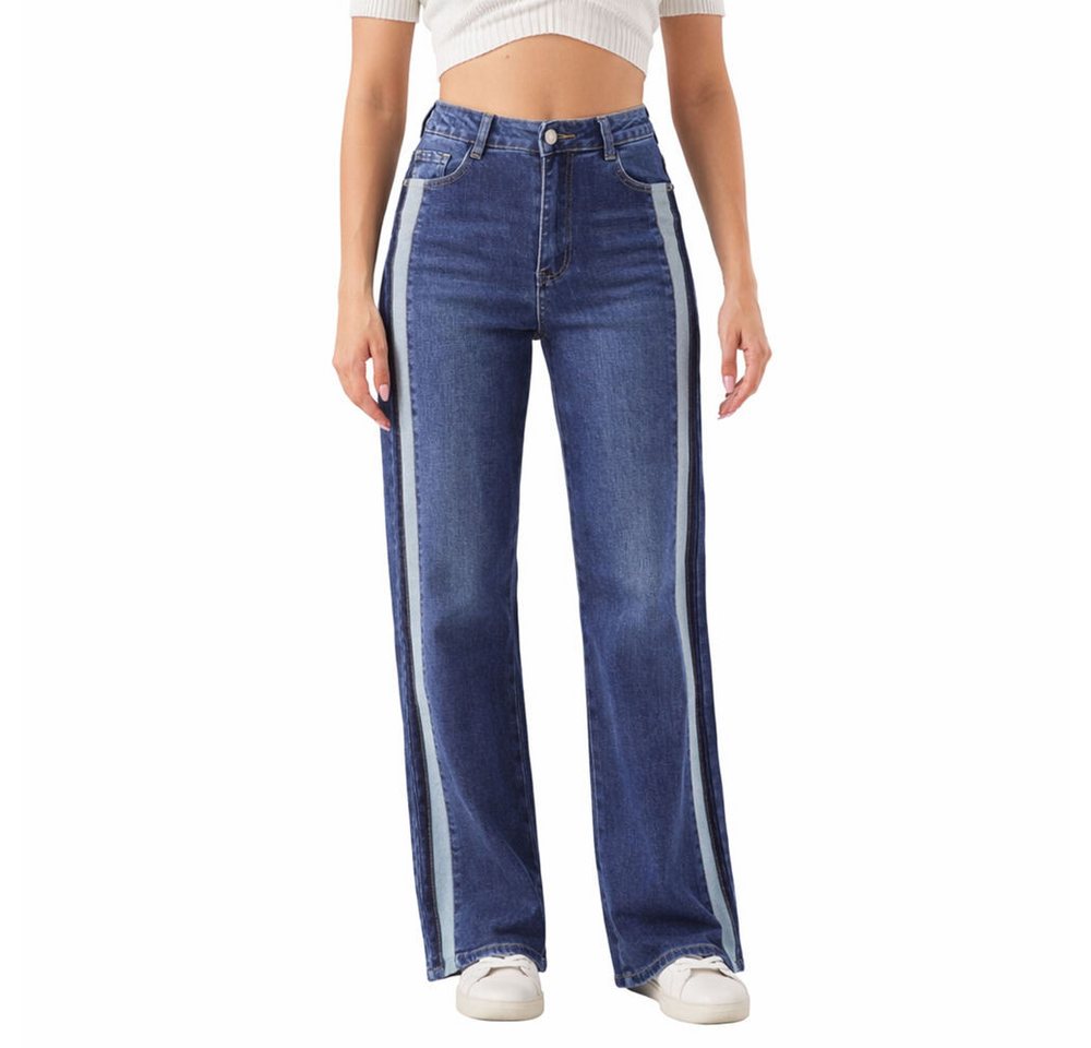 Ital-Design Dad-Jeans Damen Freizeit (91279879) Used-Look Stretch High Waist Jeans in Blau