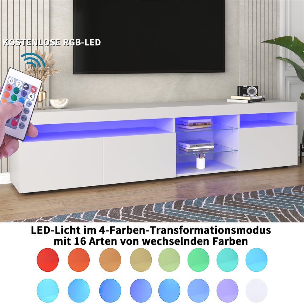 TV-Schrank Wohn- LED-Beleuchtung, 180cm helles Panel, Esszimmer Moderner und Celya Weißer variable TV-Schrank