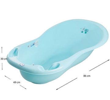 Tega-Baby Babybadewanne 3 TEILE Set DOG & CAT Blau + Ständer Grau - Babybadeset Wanne 84 cm, (Made in Europe Premium.set), ** Wanne + Badesitz +Topf + Ständer **