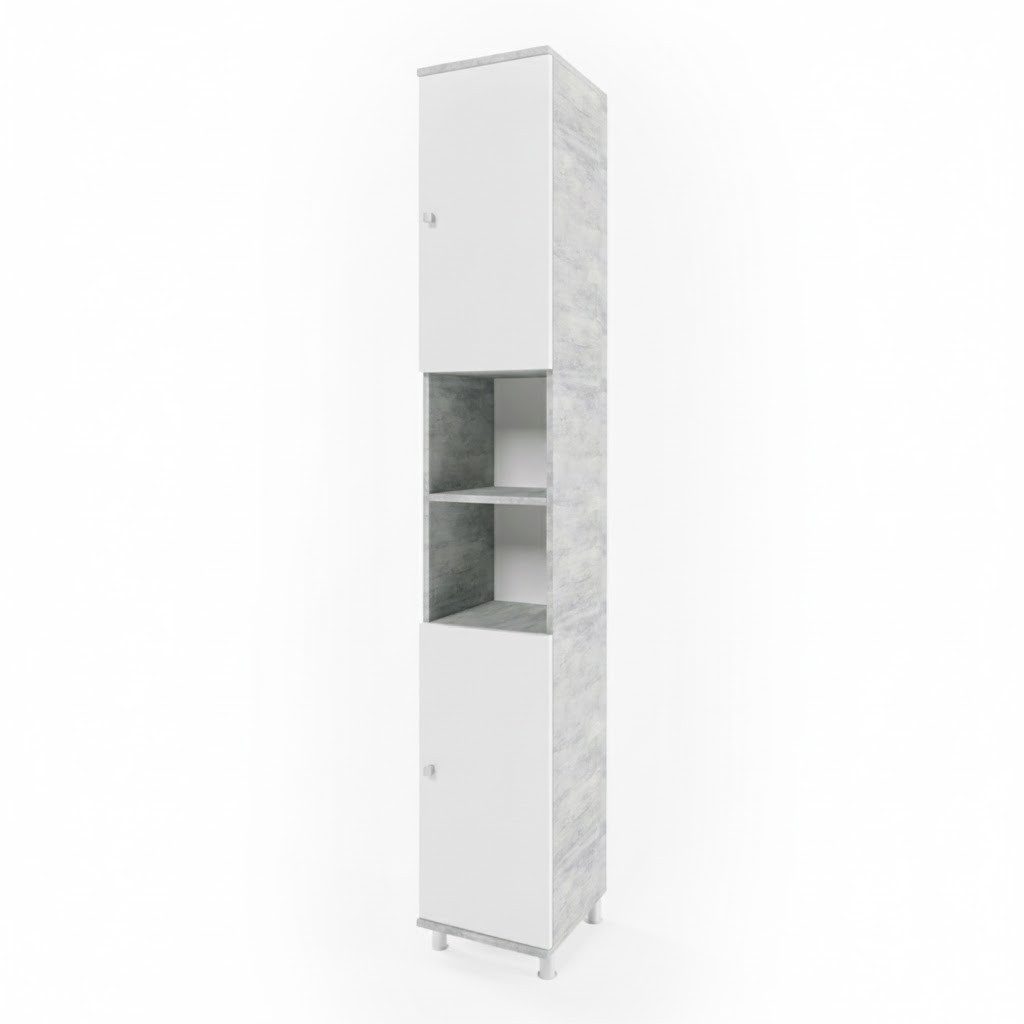 Vicco Hochschrank Fynn, Weiß/Beton, 30 x 190 cm verstellbar