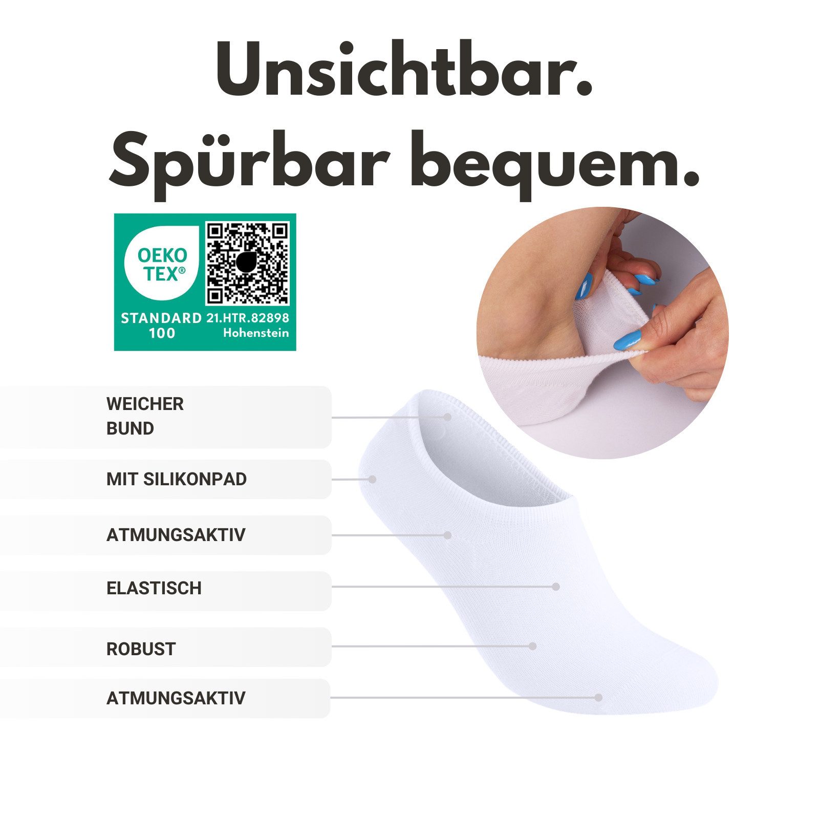 sockenkauf24 Füßlinge 10 Paar Premium Füßlinge Sneaker Socken Damen Herren Baumwolle (10-Paar) invisible Socks ohne Naht mit Silikonpad gegen Verrutschen - 70106T