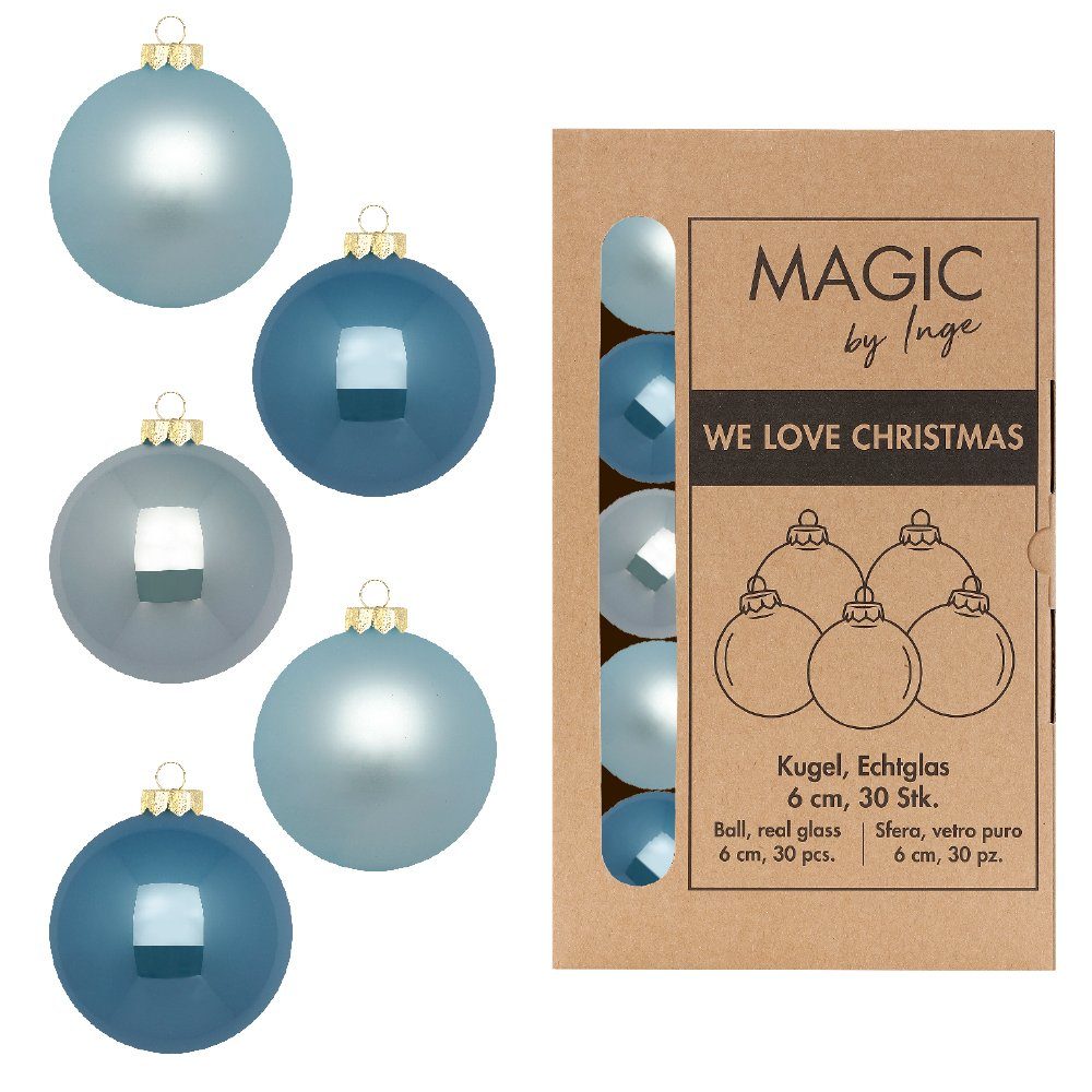 MAGIC by Inge Weihnachtsbaumkugel, Weihnachtskugeln Glas 6cm 30 Stück - Elysian Blue