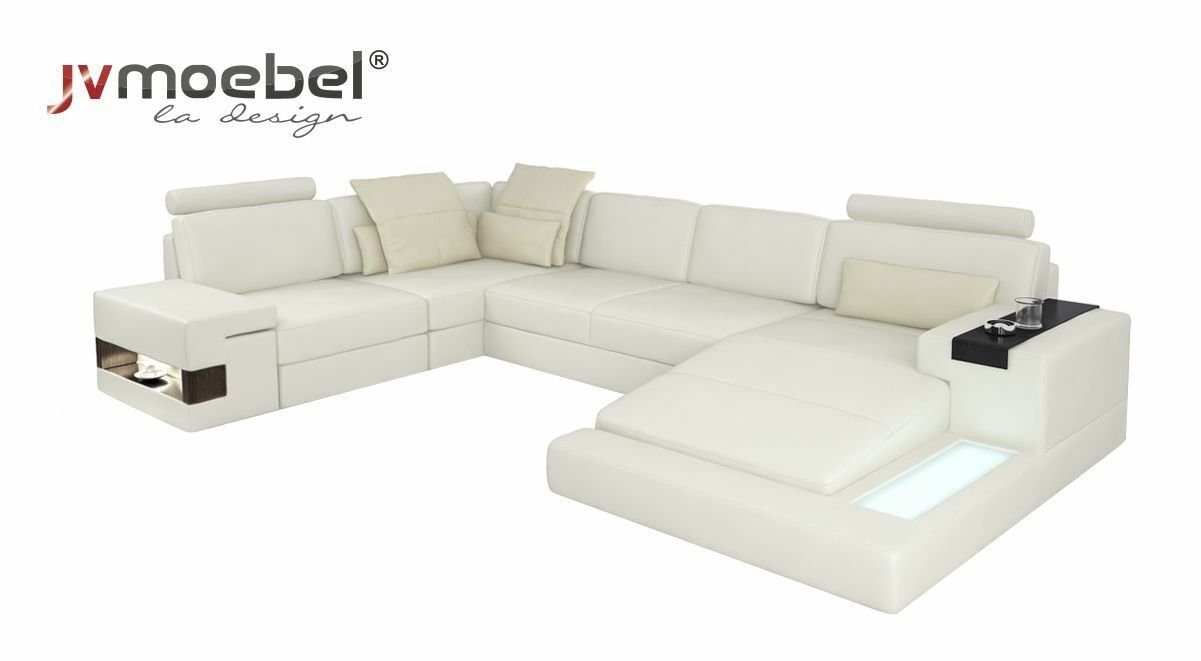 JVmoebel Ecksofa, U-Form Sofa Couch Modern Weiß Textil Wohnlandschaft Polster Neu Design