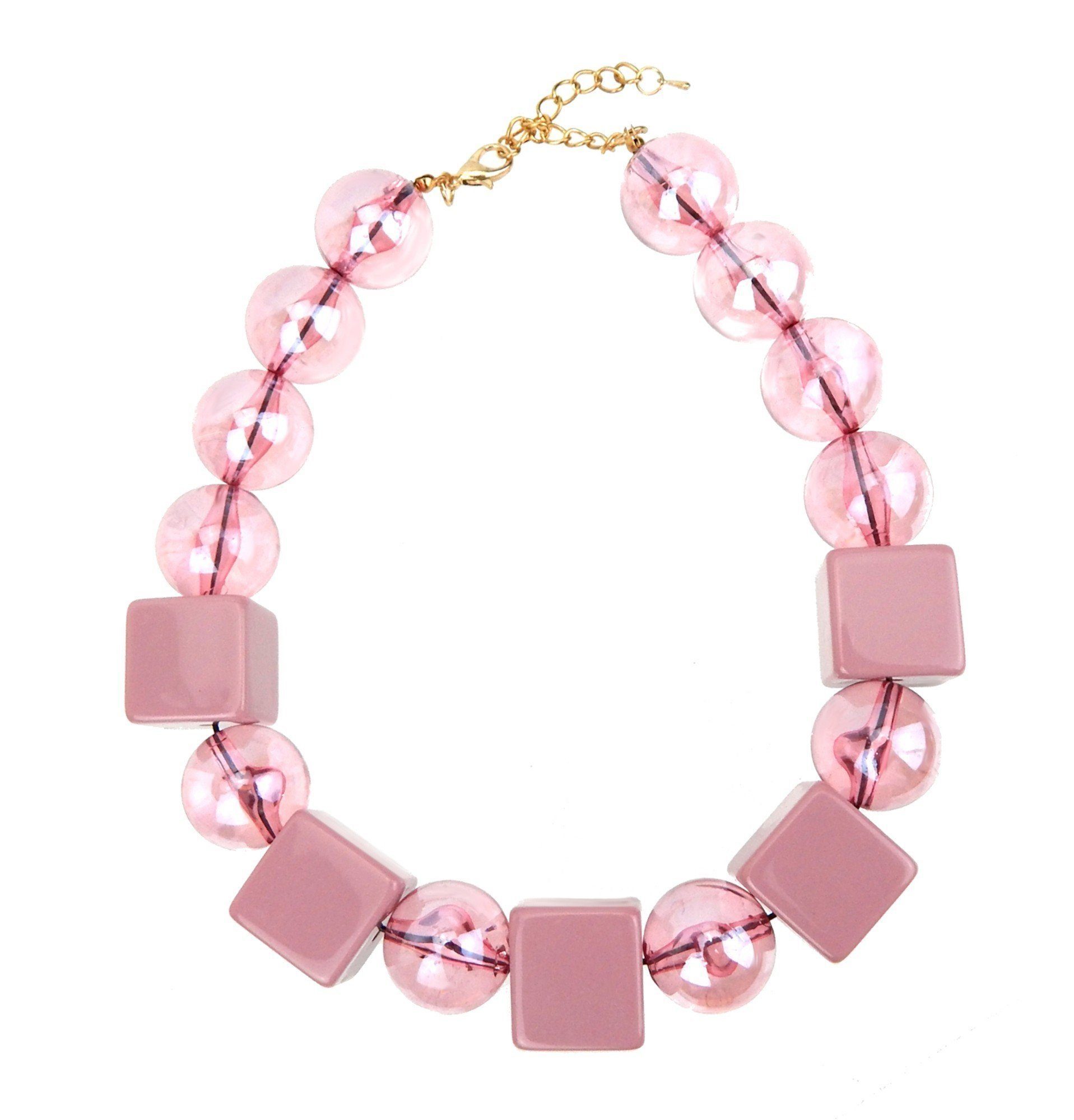 Ella Jonte Statementkette, stylishe Trend Perlenkette rosa große Perlen kurze Kette