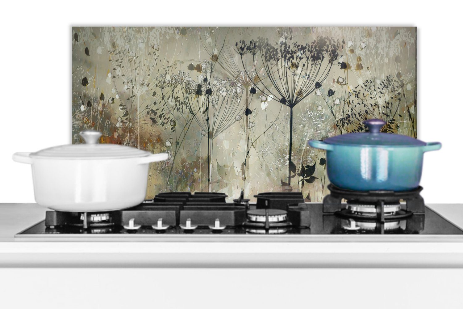 MuchoWow Küchenrückwand Blumen - Natur - Wandschutz, Fett Küchen Kunst, Schmutzflecken cm, 60x30 (1-tlg), und gegen Grau - für