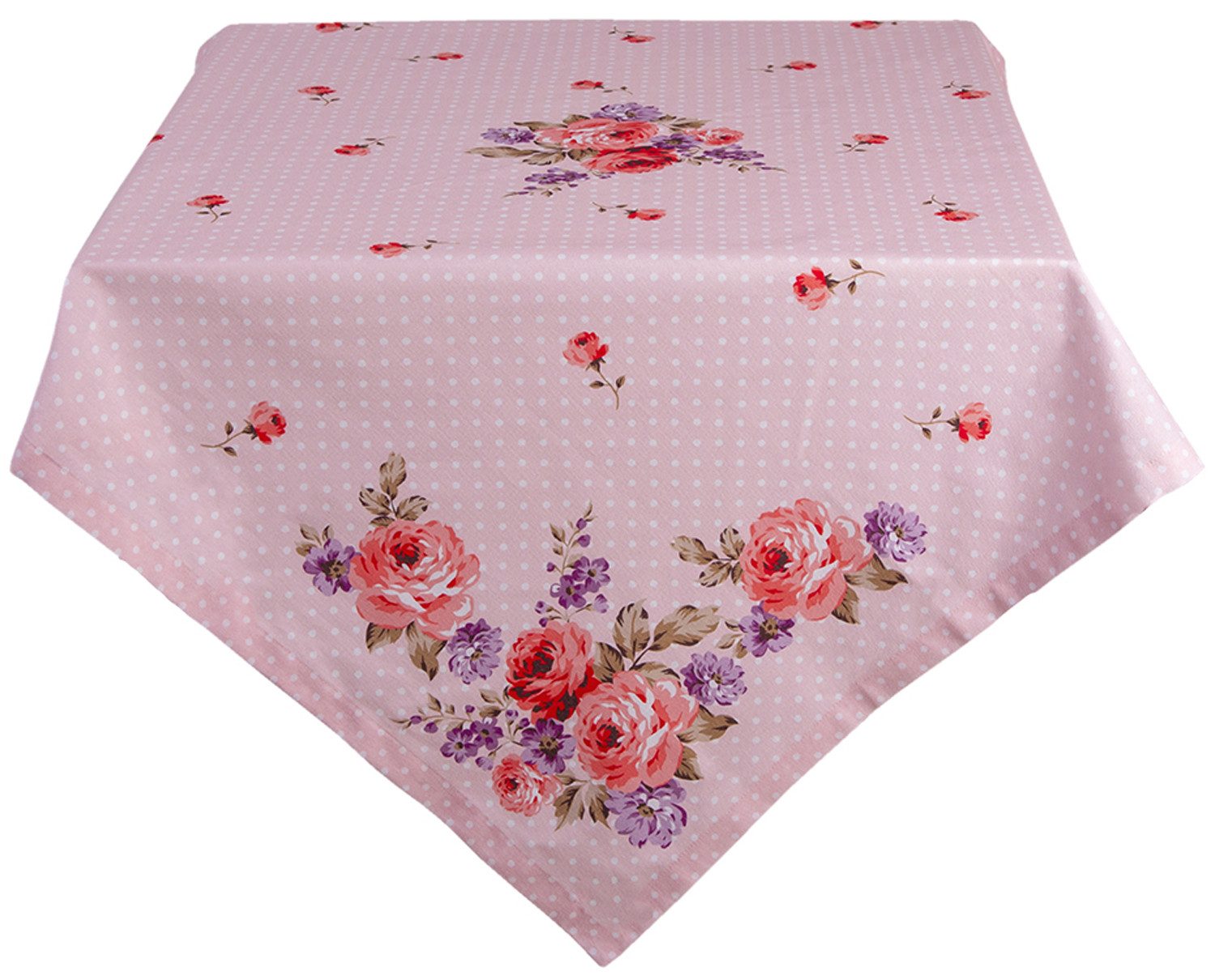 Clayre & Eef Tischdecke Dotty Rose (1-tlg, 1-teilig), quadratische Tischdecke Mitteldecke ca.100x100cm Baumwolle