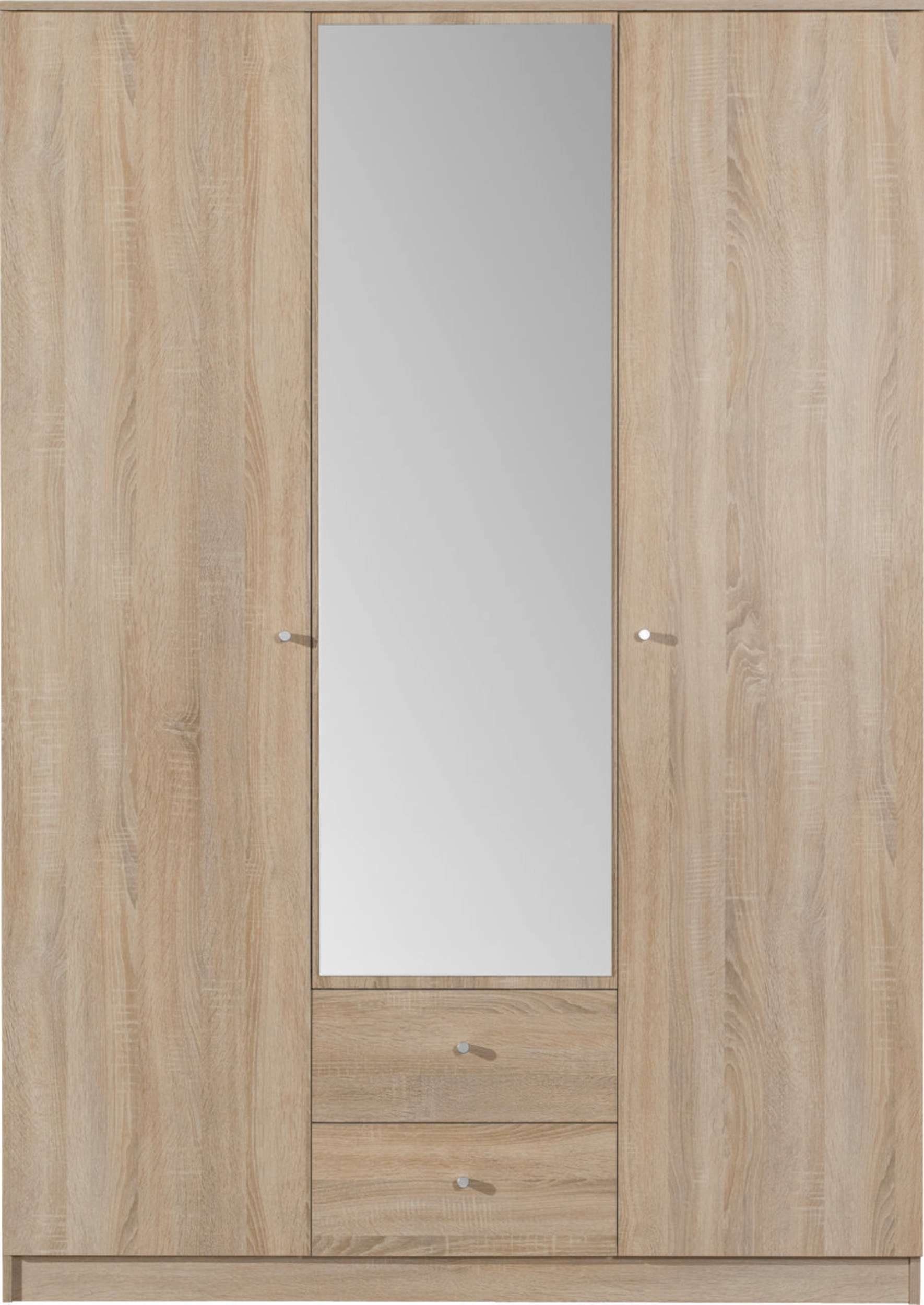 Garderobenschrank Stylefy Glaselemente, Modern Schubladen, mit (Kleiderschrank, Spiegel, 6 Mehrzweckschrank) Stauraum, Spanplatte, Eiche Kaden viel Fächern und mit Design Sonoma