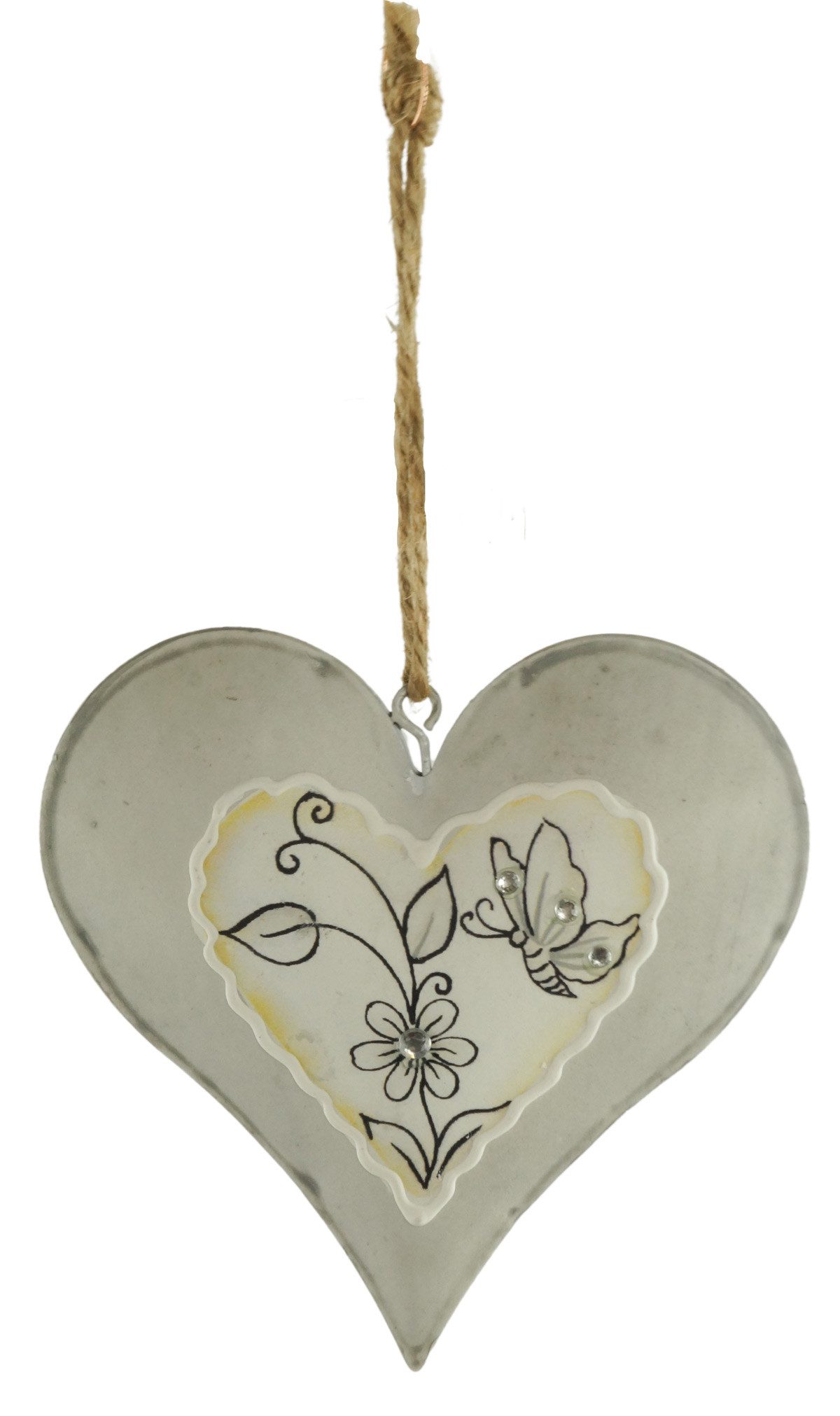 Denk Dekohänger 2er Set Hänger Herzen ca. 16 cm - Dekoration (Set, 2 St., 2), Metallherzen in Weiß/Grau, dekorativ, wetterfest für Innen & Außen - .