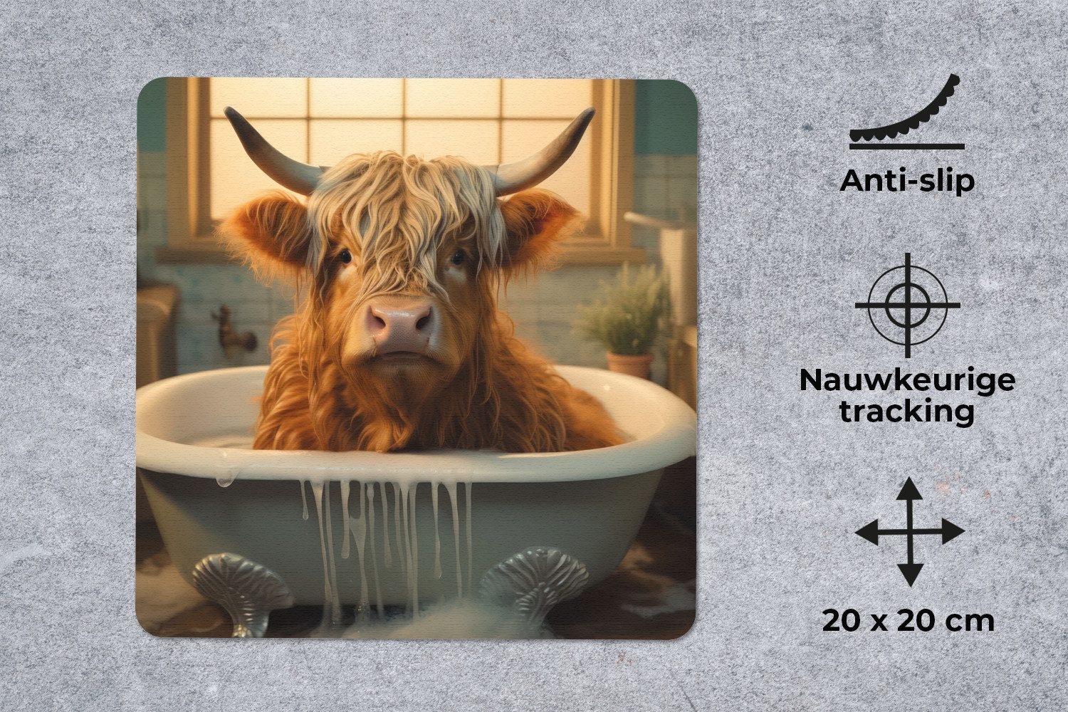 MuchoWow Mauspad Scotch highlander - Bad - Badezimmer (1-St), Mousepad, Schreibtisch Zubehör, Deko, 20x20 cm