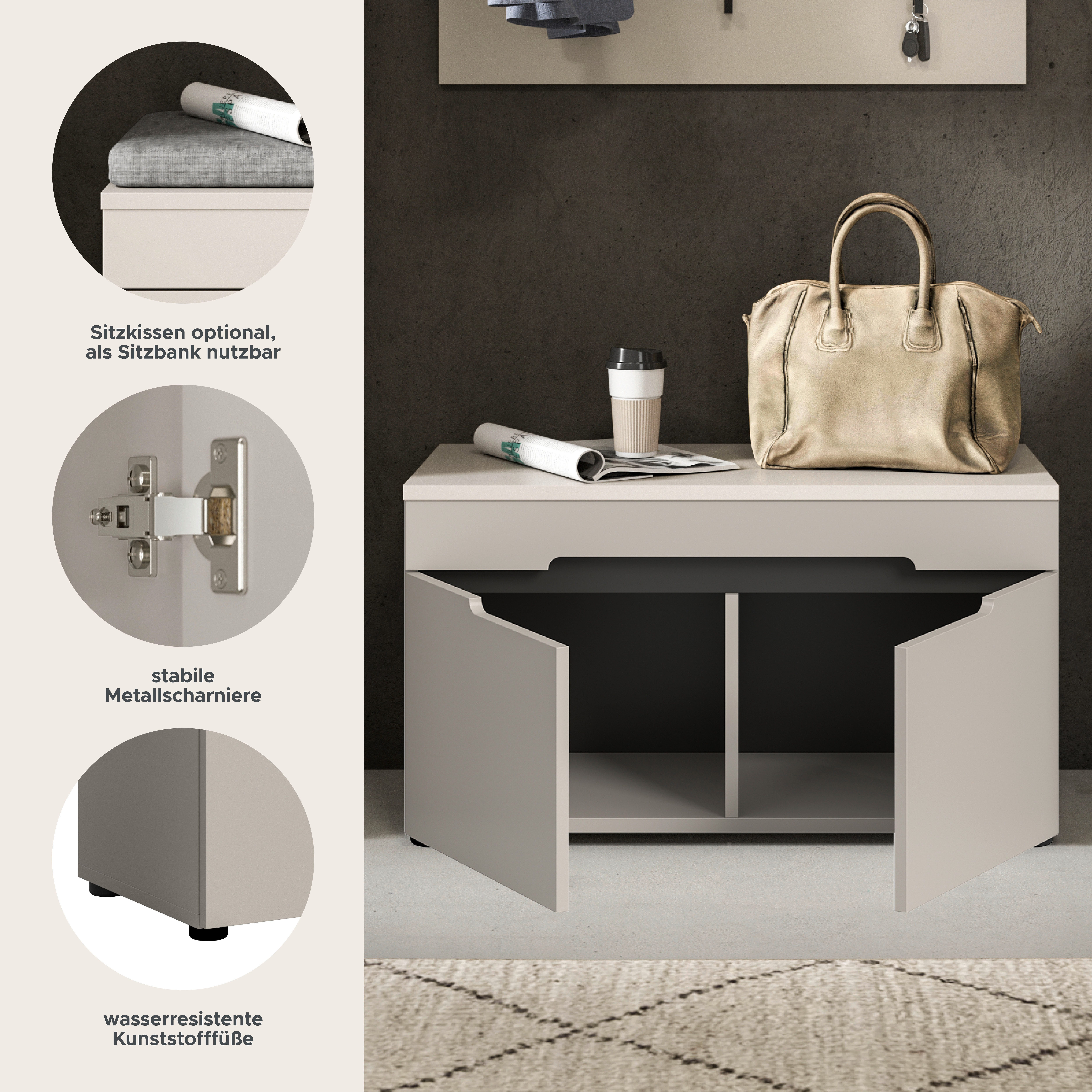 Home affaire Sitzbank REHAT, TOPSELLER!, Breite 80cm, 2 Türen, 2 Fächer (in verschiedenen Farben erhältlich), Garderobenbank, Flurbank, Dielenbank, Bank mit Stauraum, Bank