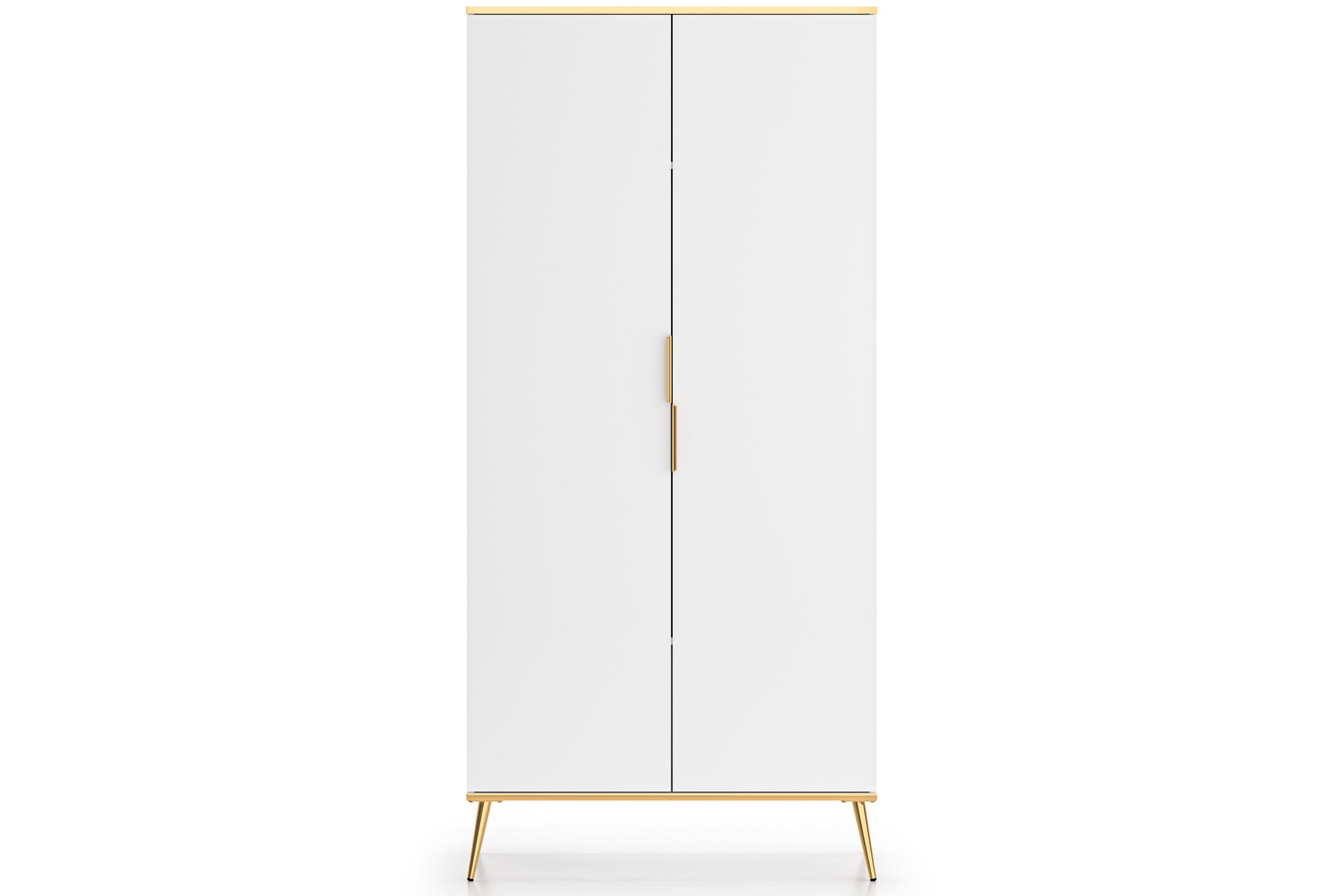 KONSIMO® Kleiderschrank VELTI Drehtürenschrank, hergestellt in der EU Soft-Close-Funktion, Elegant, weiß matt, mit Goldelementen
