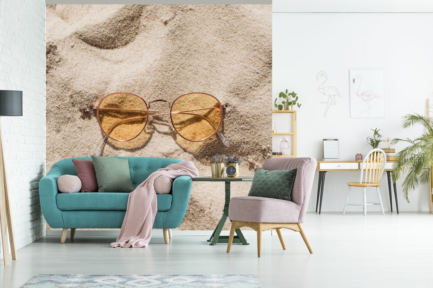 Sommer, Sand Vinyl MuchoWow bedruckt, (5 Matt, für - Wandtapete oder Schlafzimmer, Fototapete - St), Wohnzimmer Tapete Sonnenbrille