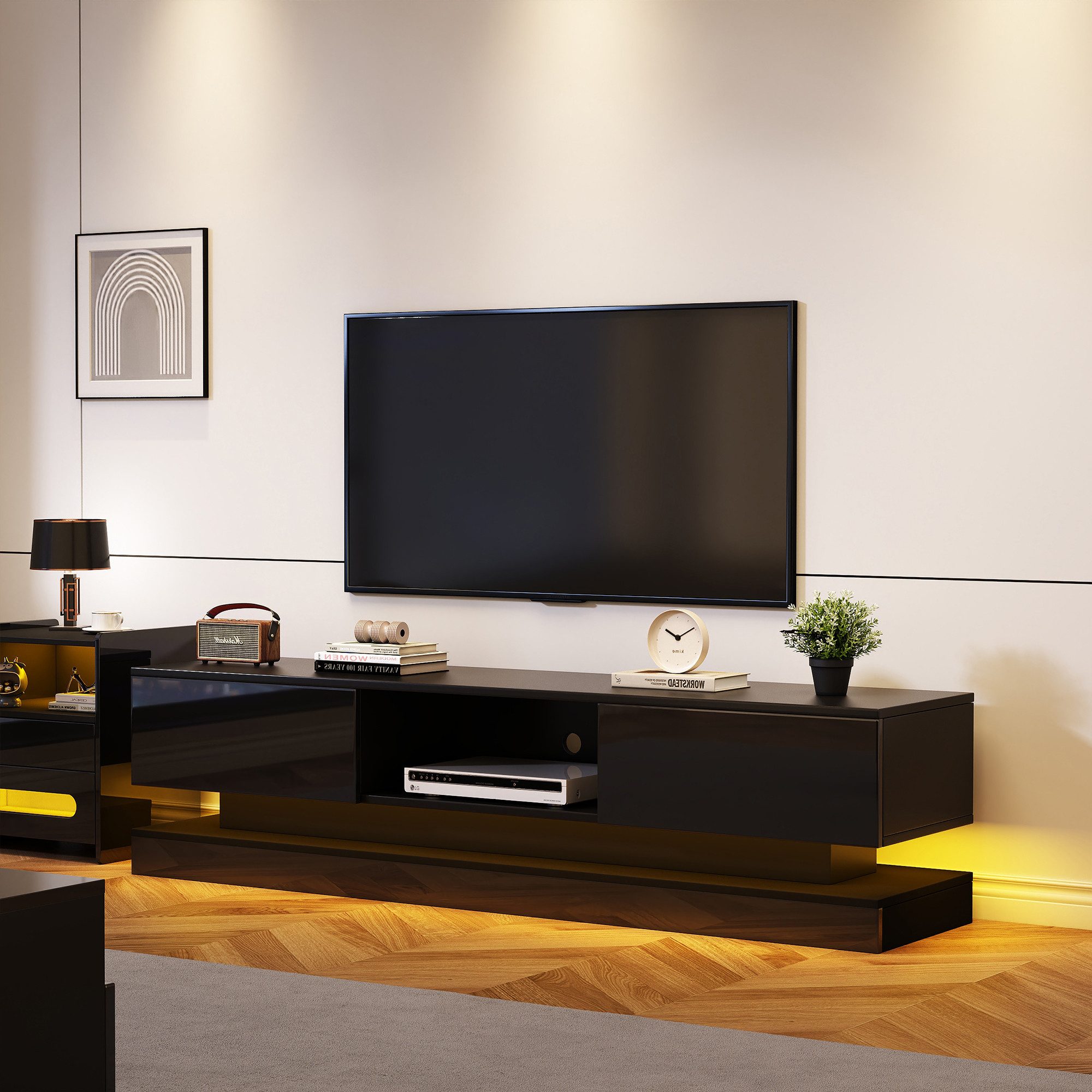 HAUSS SPOLE TV-Schrank Hochglanz-TV-Ständer mit LED-Beleuchtung, 2 Schublad günstig online kaufen