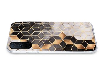 MuchoWow Handyhülle Abstrakt - Würfel - Gold - Muster - Schwarz - Weiß, Phone Case, Handyhülle OnePlus Nord CE 5G, Silikon, Schutzhülle