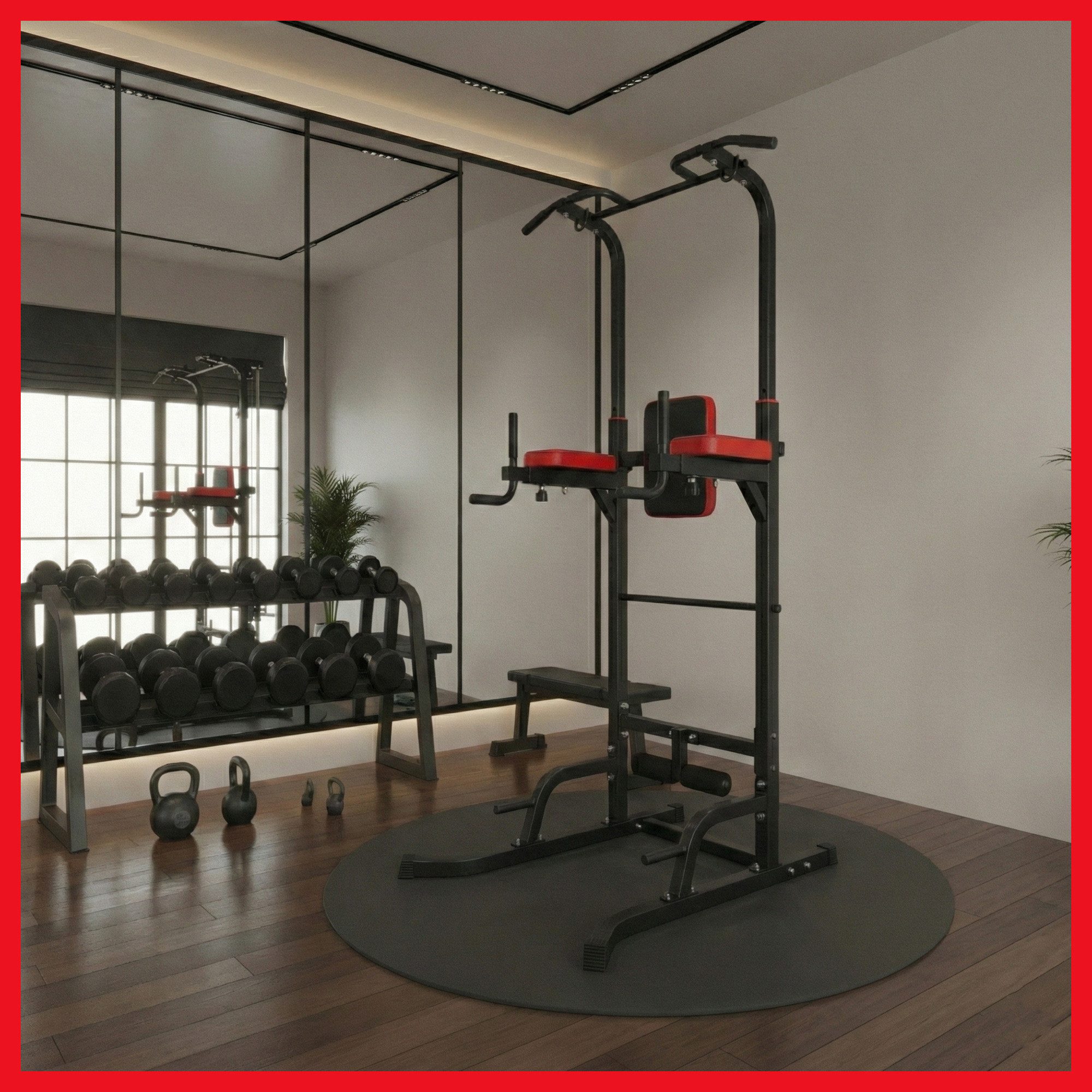 PeakPower Kraftstation Training Tower, Klimmzug, Dip Station, Fitnessturm, höhenverstellbar