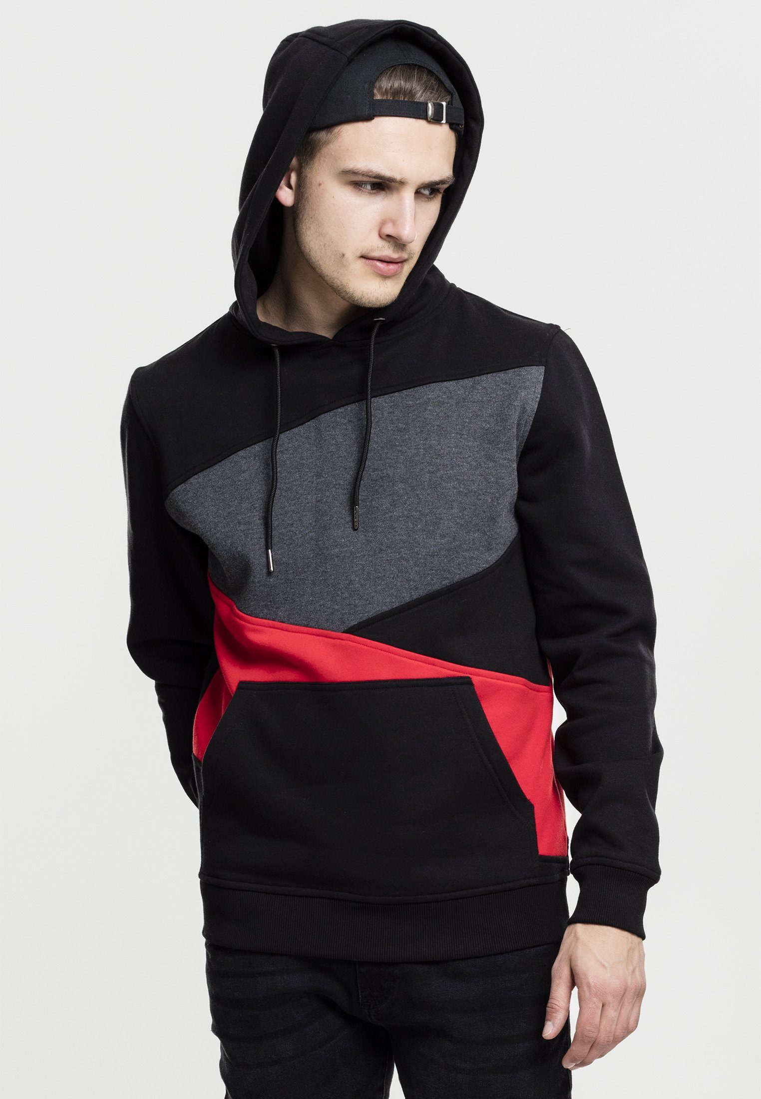 URBAN CLASSICS Sweater Herren Zig Zag Hoody (1-tlg) blk/red/cha | Sweatshirts