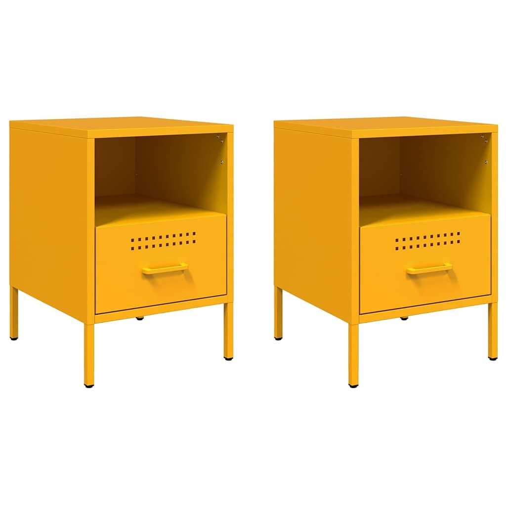 vidaXL Nachttisch Nachttische 2 Stk. Senfgelb 36x39x50,5 cm Stahl (2-St)