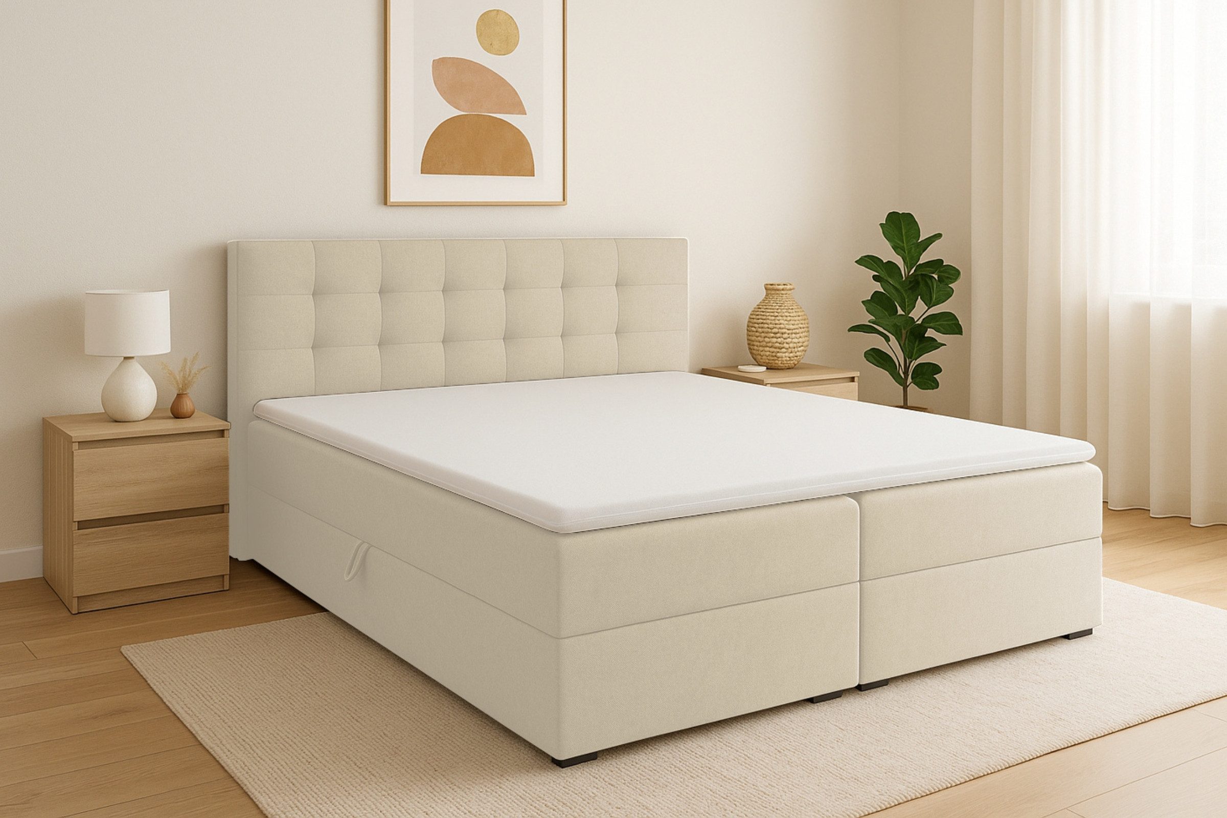 Deine Möbel 24 Boxspringbett FLORIDA Boxbett Schlafzimmerbett Ehebett in Stoff Schlafzimmer (Polsterbett mit Bonnellfederkern-Matratzen H3 Braun Dunkelgrau, 3-St., inkl. Topper, inkl. Bettkästen Beige Schwarz), 140x200 160x200 180x200 200x200 Grau Hellgrau