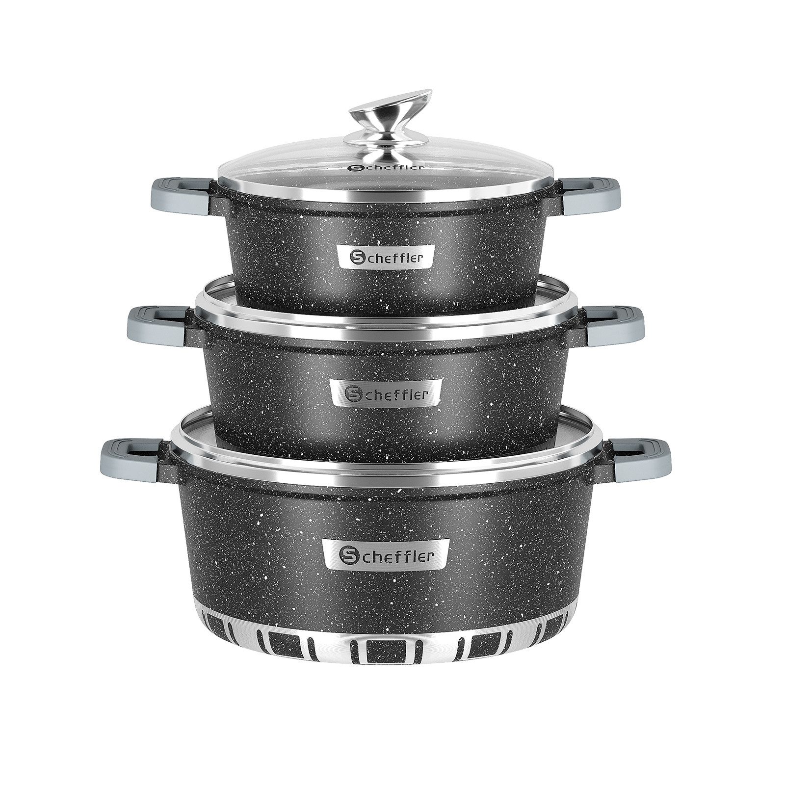 Scheffler Topf-Set 6/8-tlg Kochtopf Set Induktions Antihaftbeschichtung Кастрюли Set, Aluminium (Töpfe in mehreren Größen, Topfset), Aluminium Topf
