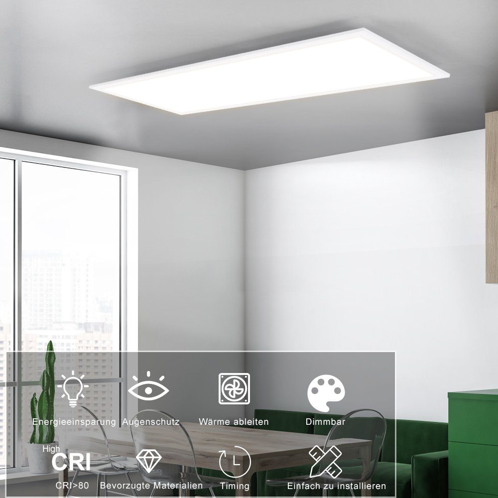 Nettlife LED Panel Flach Deckenlampe Warmweiß 42W, Fernbedienung 25 Neutralweiß Timer, für x Dimmbar fest integriert, 4.5cm Wohnzimmer ‎100 LED mit Kaltweiß, x Büro Treppe, 60S Flur