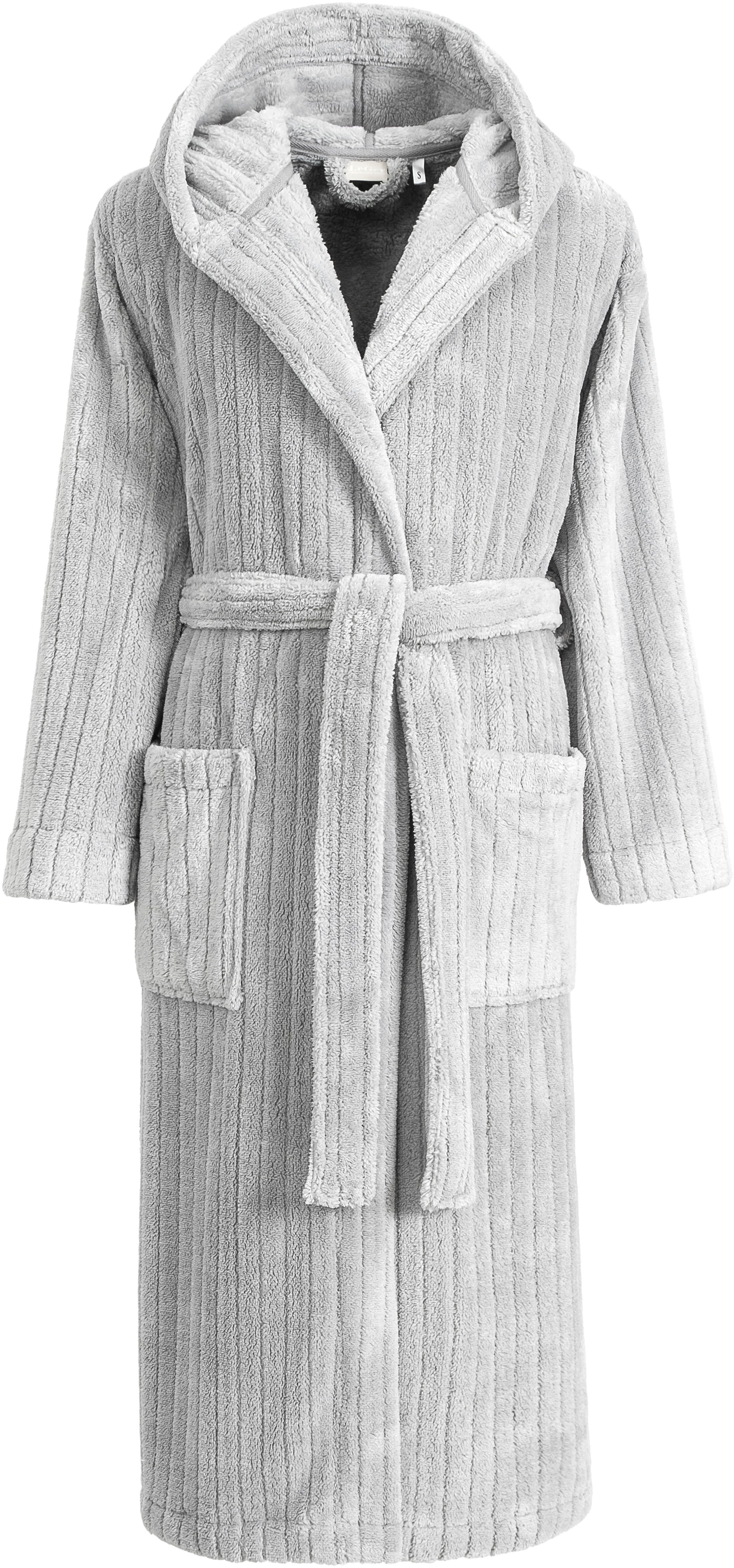 LeGer Home by Lena Gercke Unisex-Bademantel Lovina gestreift, ideal für Sauna & Spa, Hotelbademantel, Morgenmantel, Langform, Microfaser, Kapuze, Gürtel, Hoch-Tief, kuschelig weicher Fleece, plüsch, Damen und Herren, XS-3XL