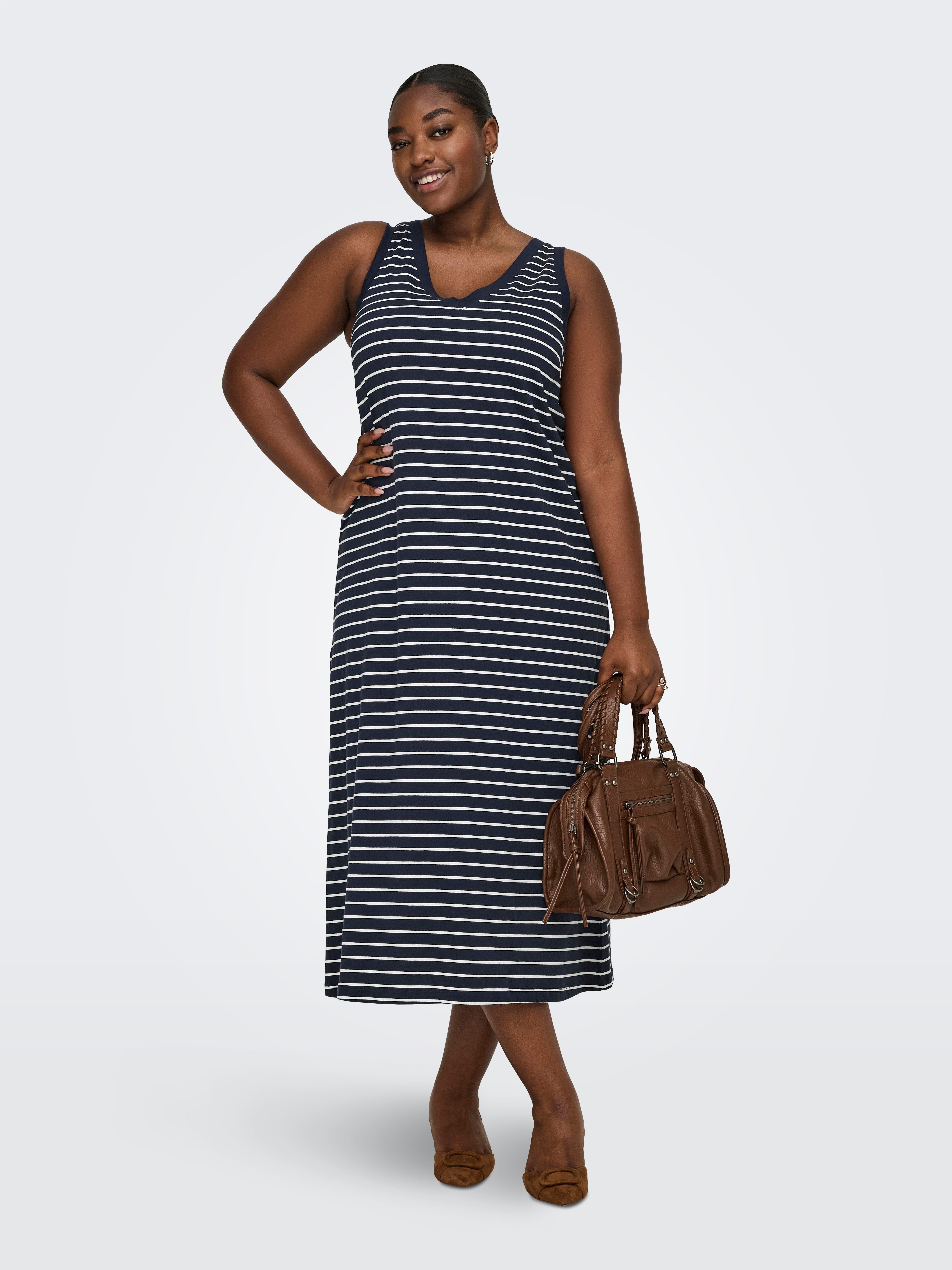 ONLY CARMAKOMA Shirtkleid CARMAY LIFE S/L CALF V-NECK DRESS JRS Sommerkleid