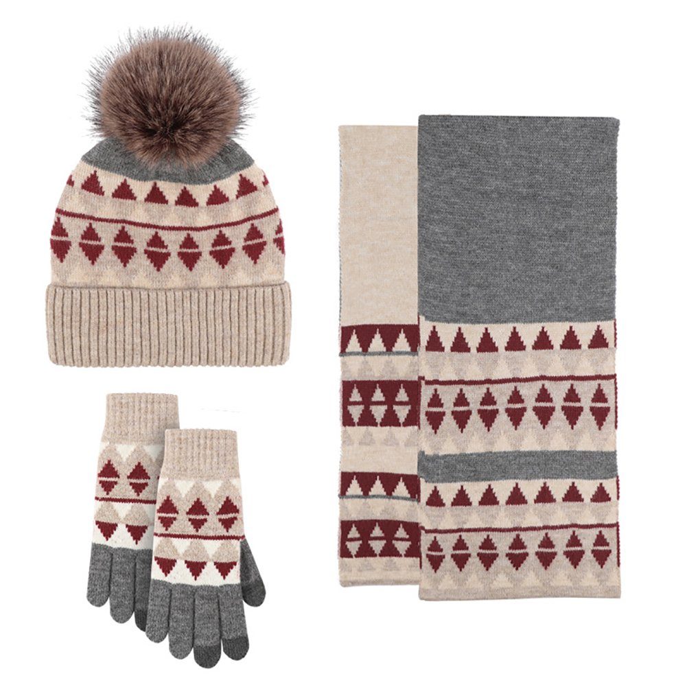 LYDMN Strickhandschuhe Winter Warm Mütze Strickschal Handschuhe Winter Schal Hut gestrickte Set Rot Dreiteilige Neue und und Handschuhe