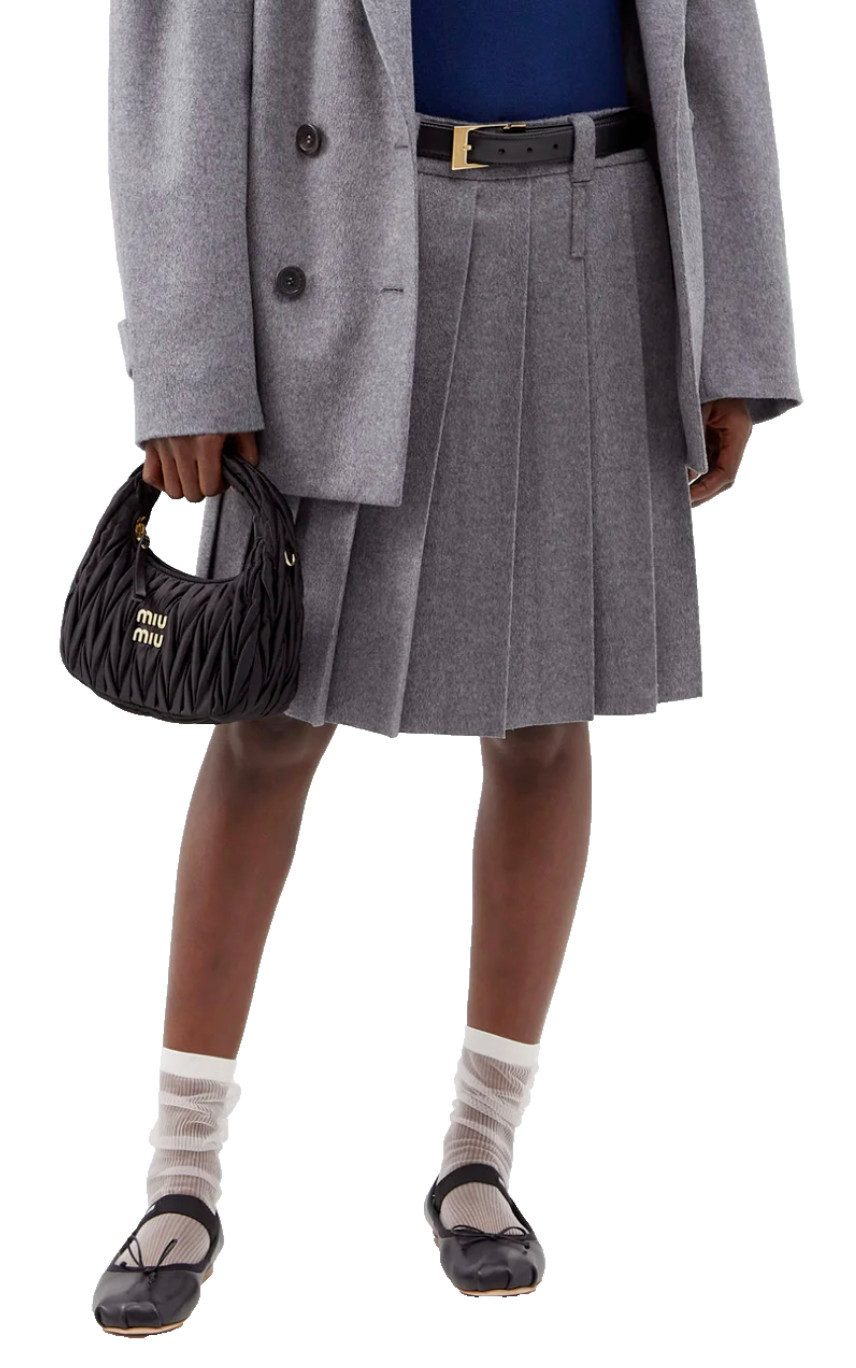 Midirock Faltenrock Rock Plissee Wool Cashmere Pleated Midi Knee Skirt