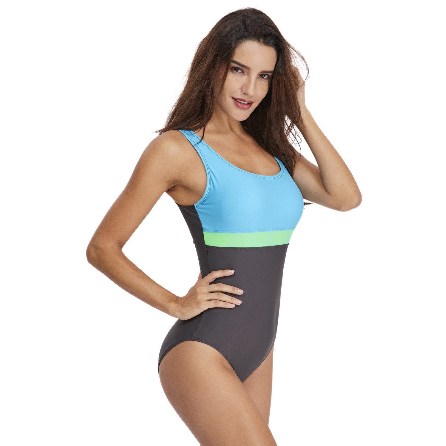 solnura Badeanzug Damen Sport Badeanzug Einteiler, Figurformender Badeanzug XL/XXL mit U-Rücken für Schwimmen, Strand & Pool