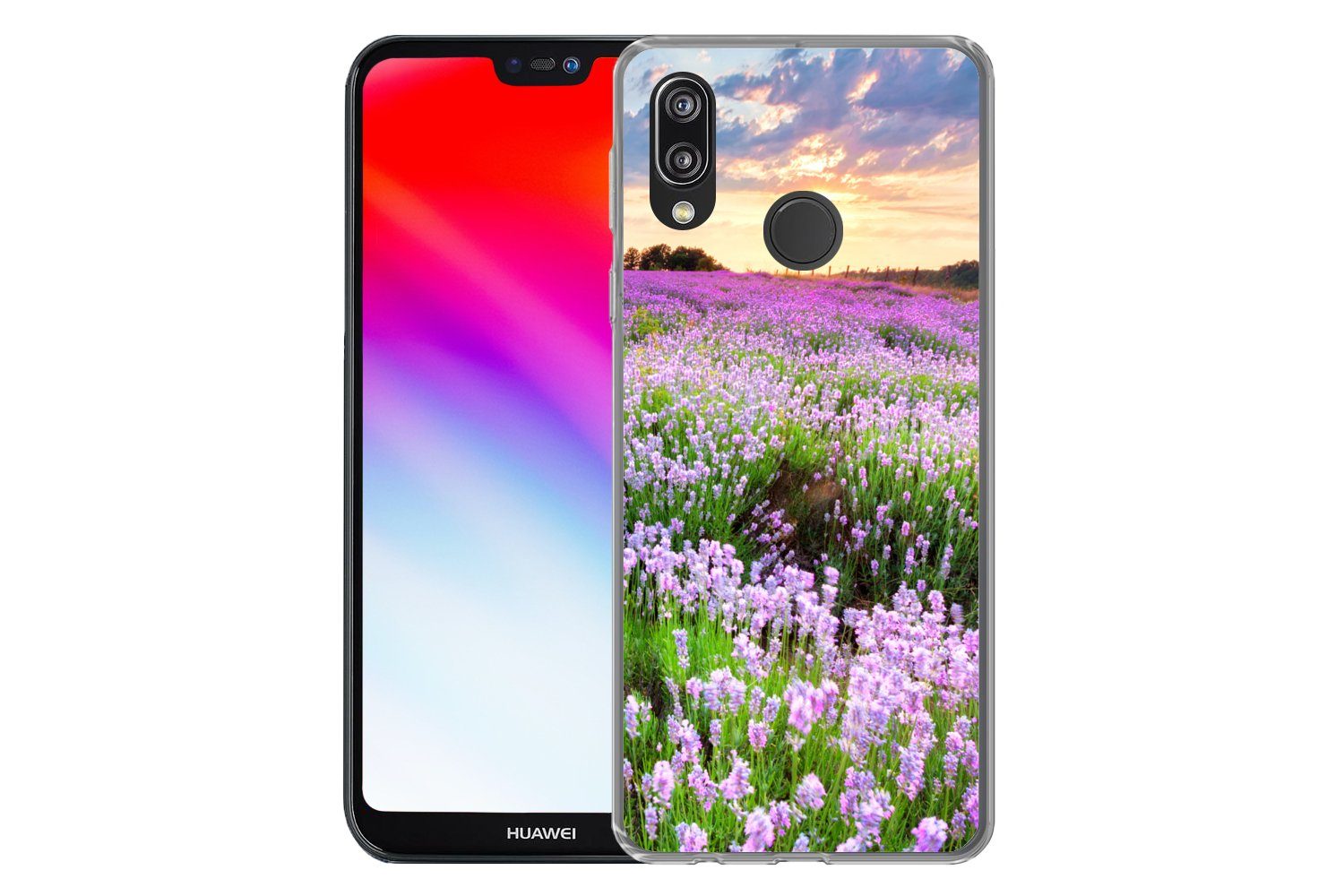 MuchoWow Handyhülle für Huawei P20 Lite (2020) Blumen - Lavendel - Lila - Himmel - Sonnenu, Handy Case, Silikon, Bumper Case Dünn