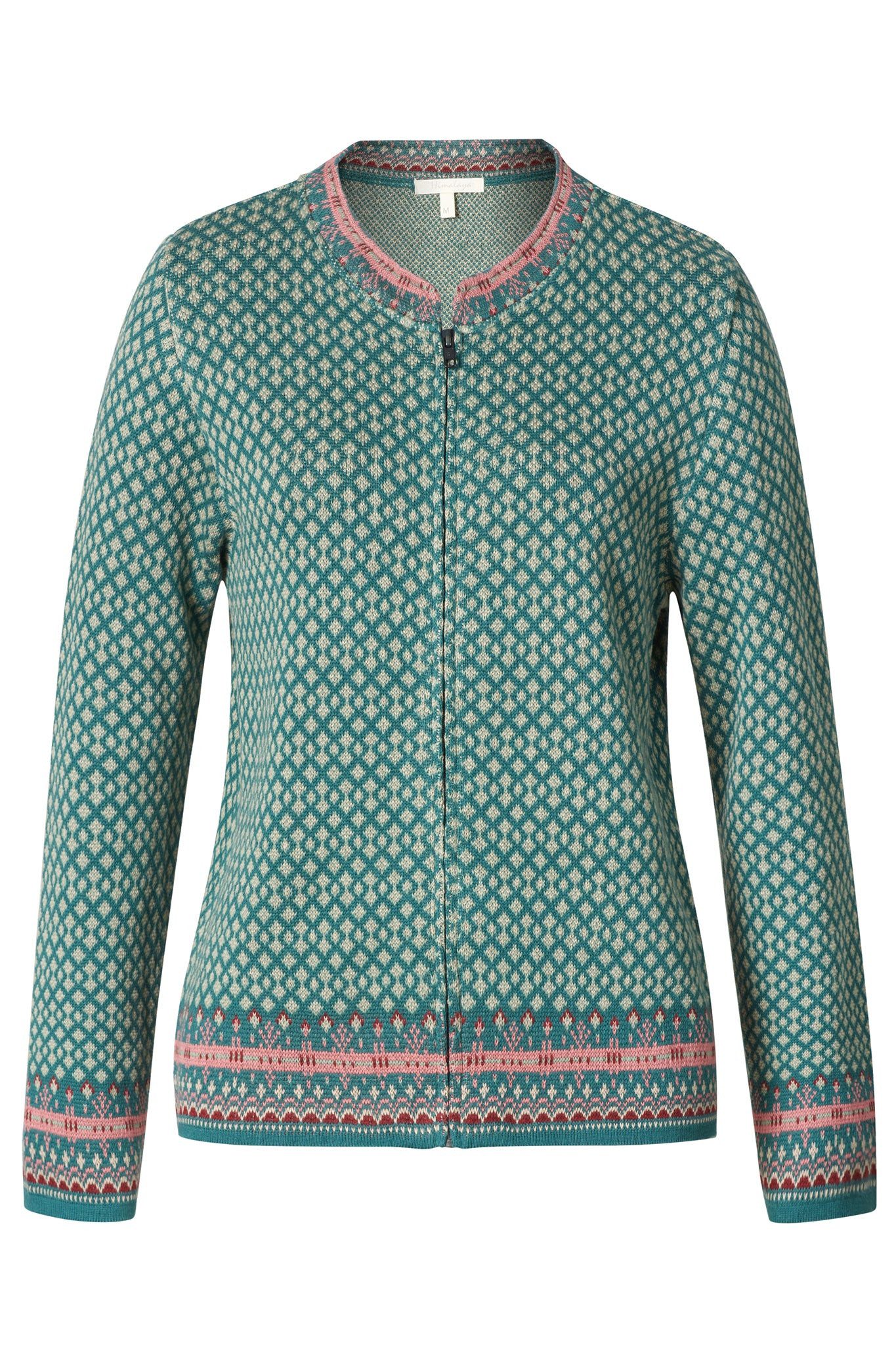 Strickjacke Edle Strickjacke Damen mit elegantem Jacquard-Muster aus Bio-Baumwolle