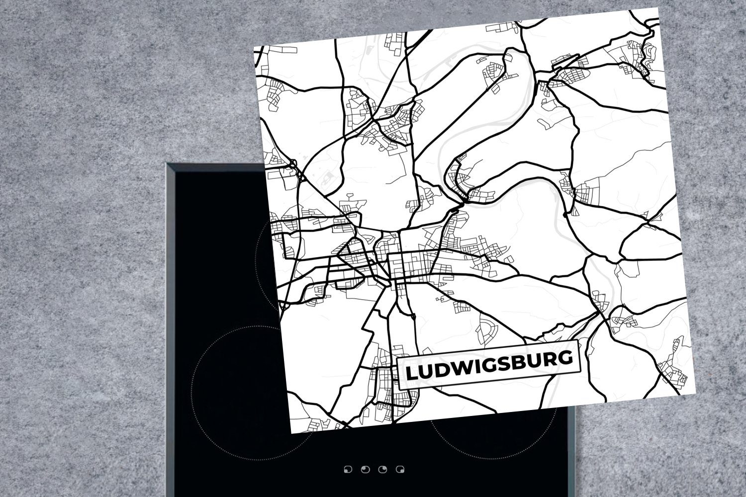 MuchoWow Herdblende-/Abdeckplatte für Ceranfeldabdeckung, Vinyl, Arbeitsplatte Ludwigsburg tlg), cm, küche Karte, - (1 78x78 Stadtplan 